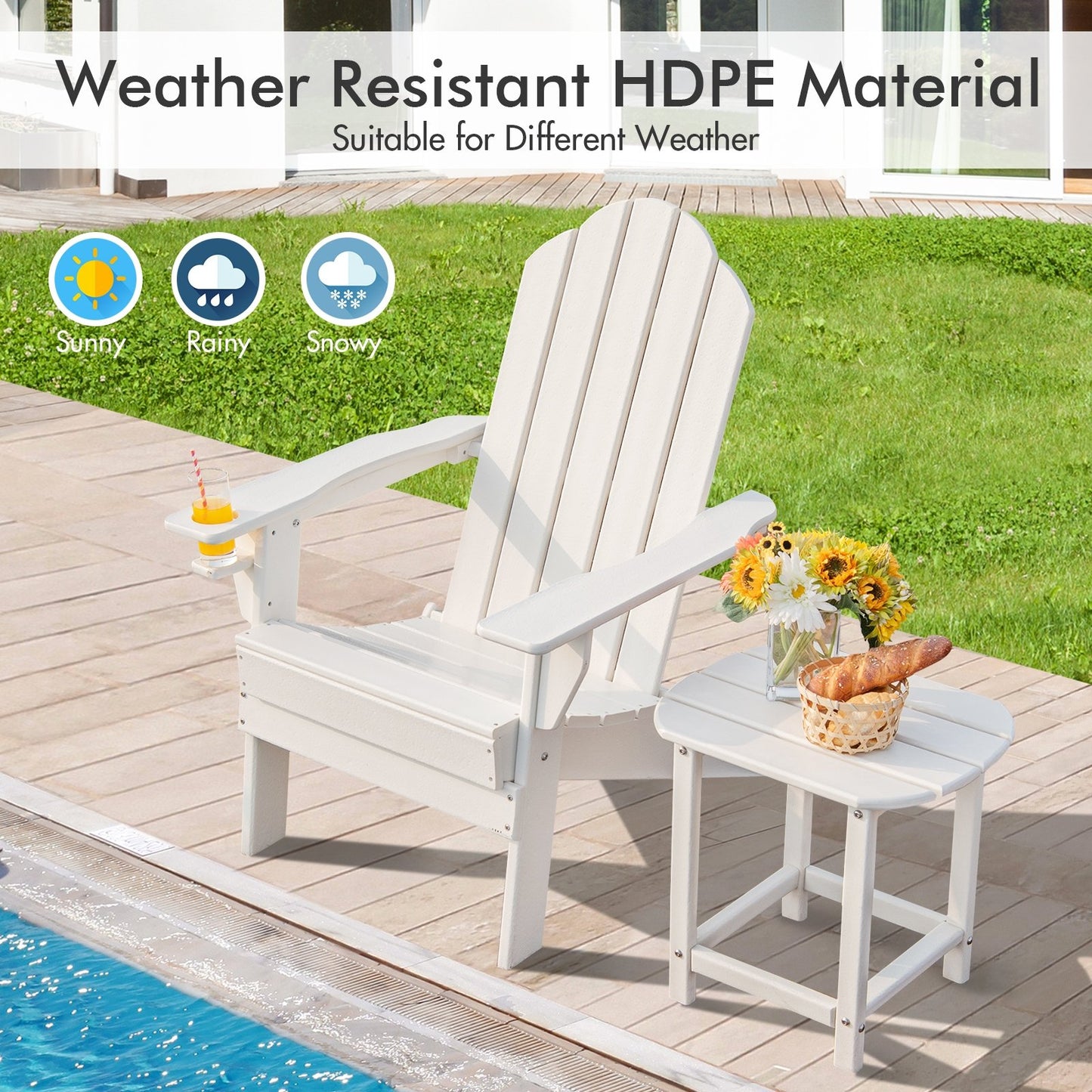Foldable Weather Resistant Patio Chair with Built-in Cup Holder-Black