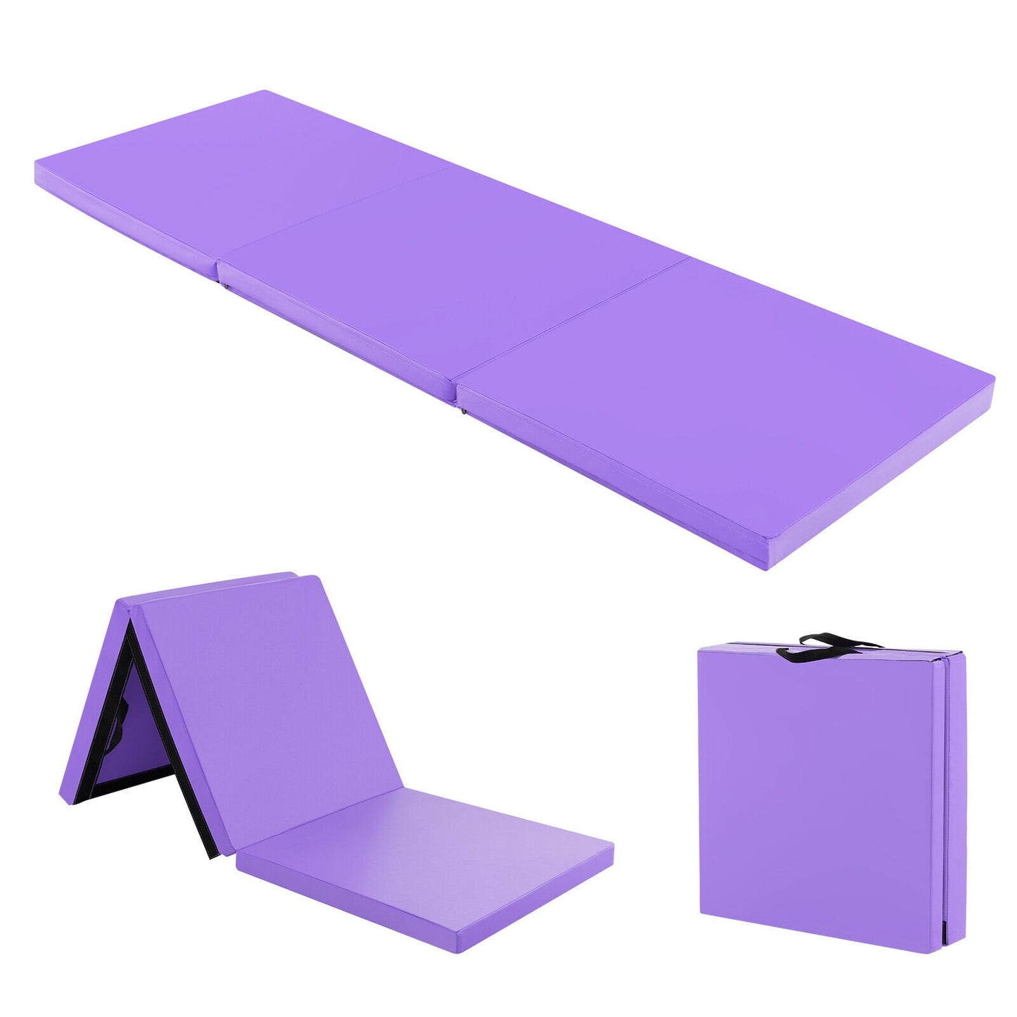 6 x 2 FT Tri-Fold Gym Mat with Handles and Removable Zippered Cover-Black