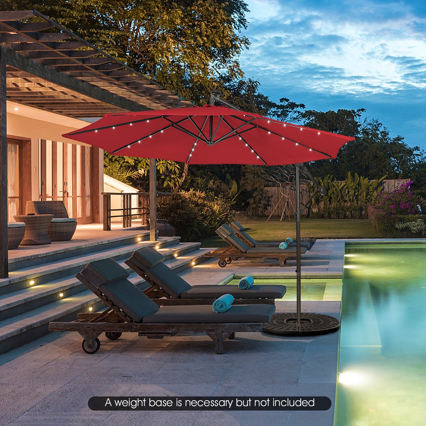 10 Feet Patio Solar Powered Cantilever Umbrella with Tilting System-Beige