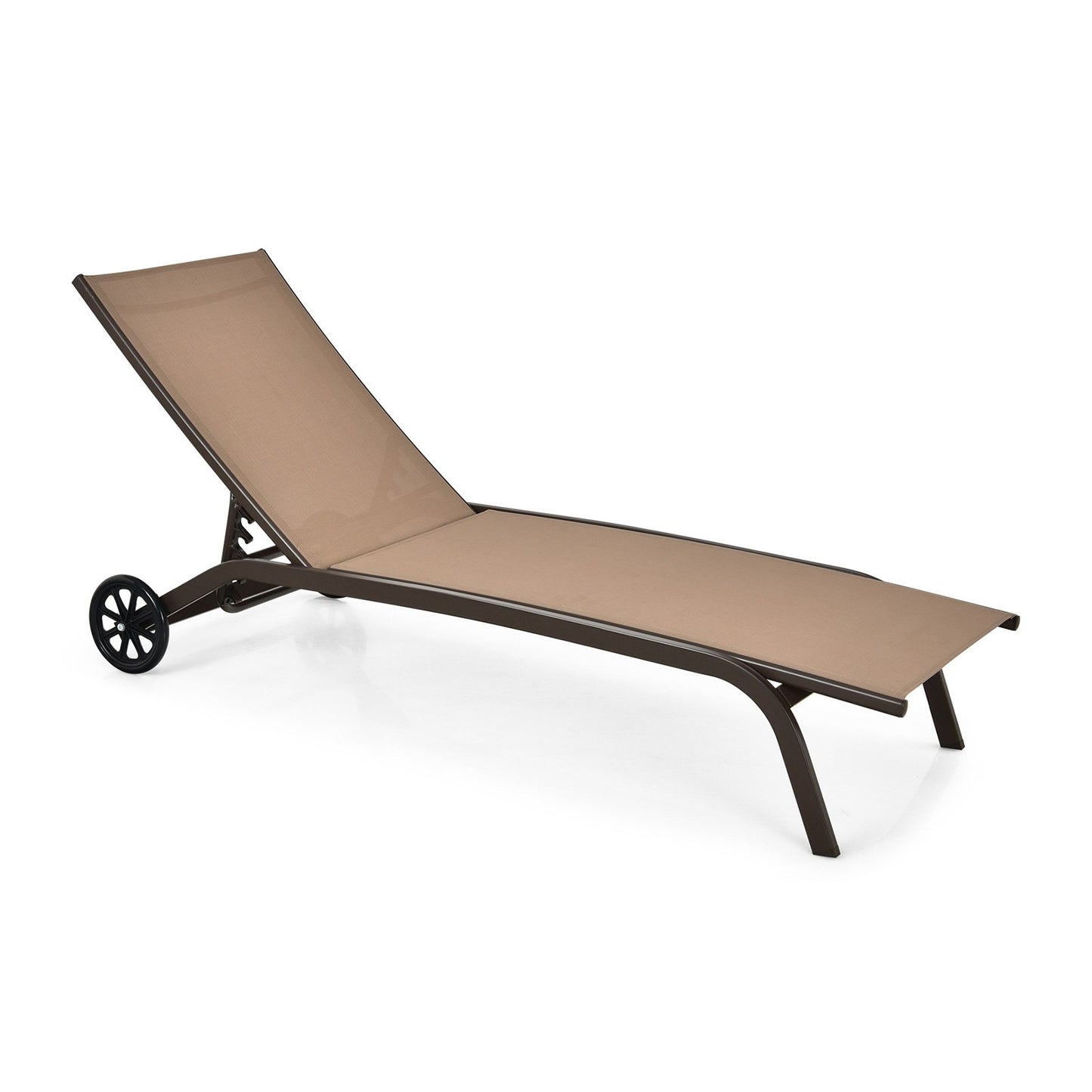 6-Poisition Adjustable Outdoor Chaise Recliner with Wheels-Black