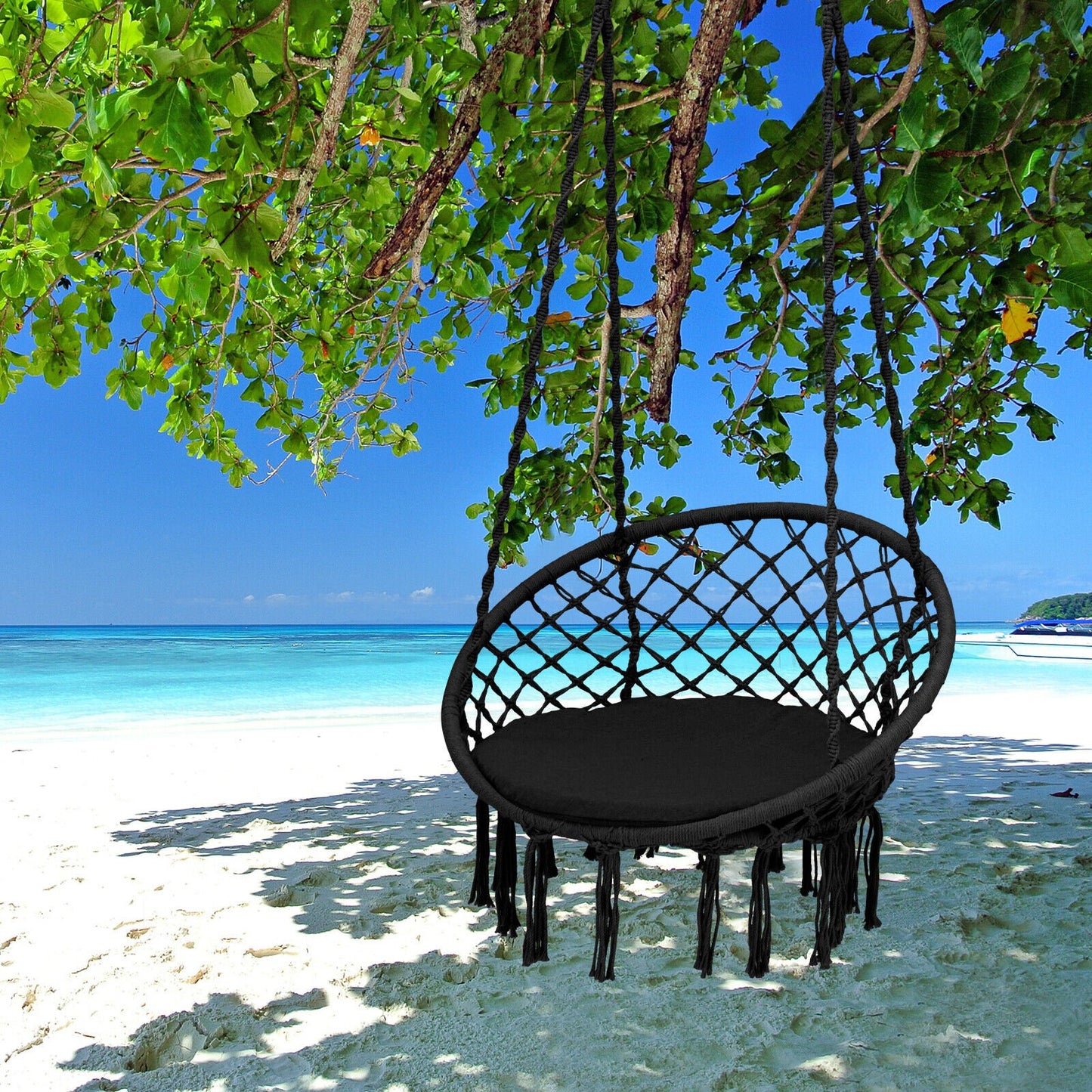 Cushioned Hammock Swing Chair with Hanging Kit-Beige