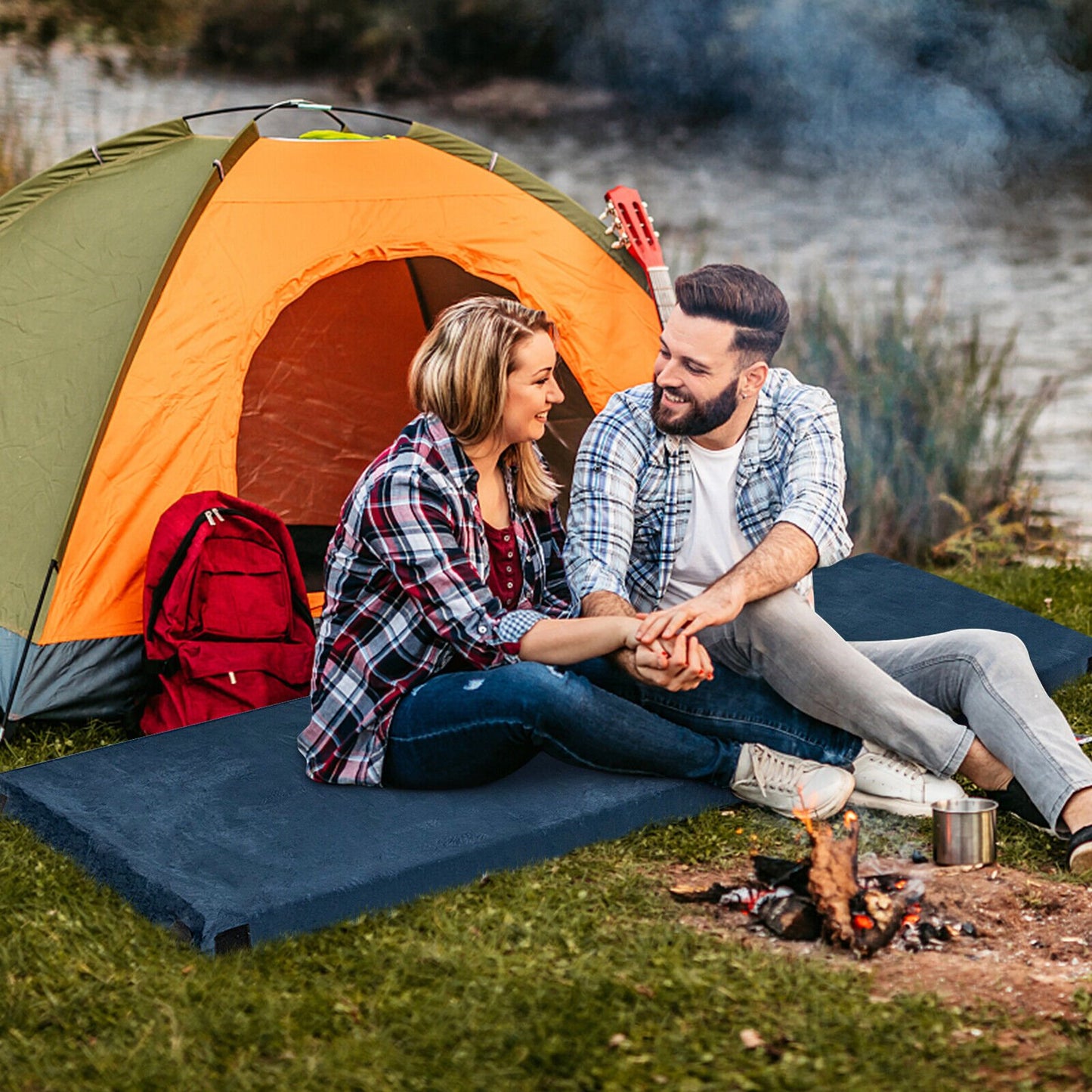 Lightweight Portable Memory Camping Mattress with Carrying Bag-Gray