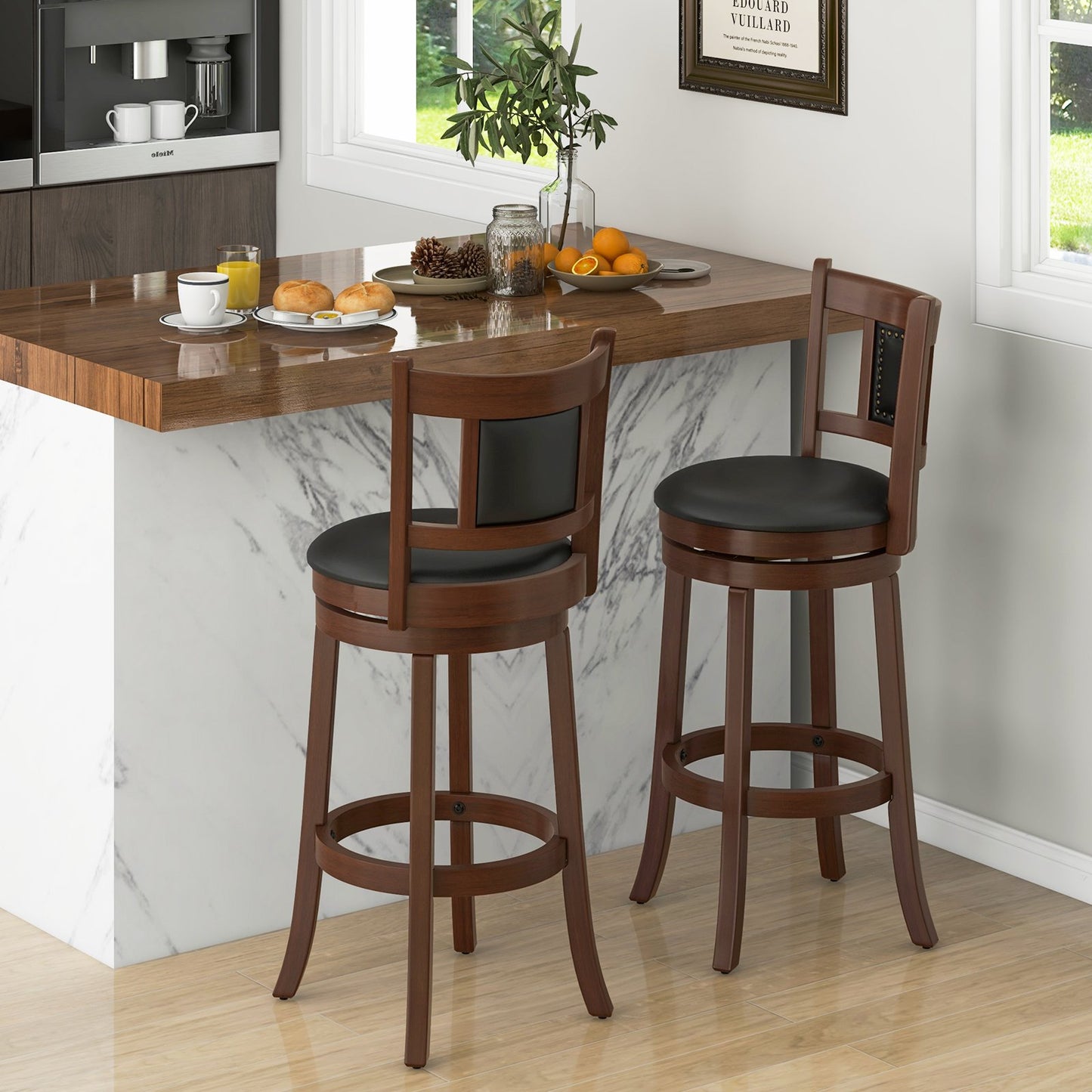 25.5 Inch/30.5 Inch Upholstered Bar Stools Set of 2 with Curved Backrest and Footrest-25.5 inches