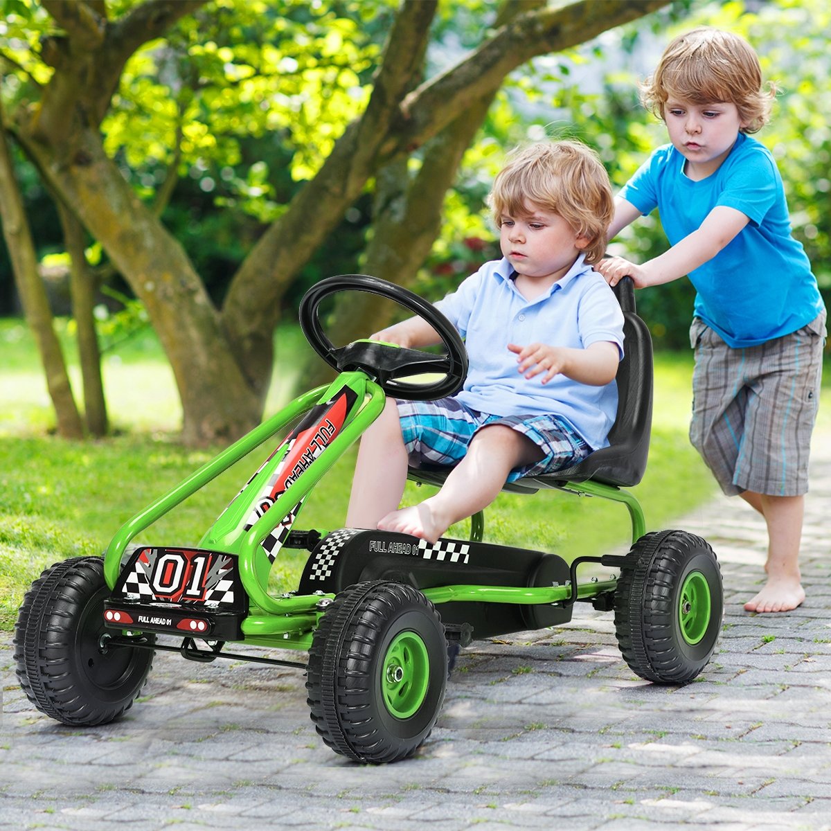 4 Wheel Pedal Powered Ride On with Adjustable Seat-Blue