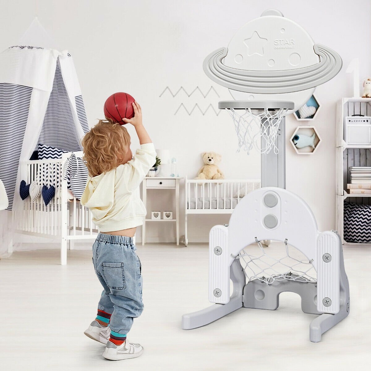 3 in 1 Kids Basketball Hoop Set with Balls-Blue