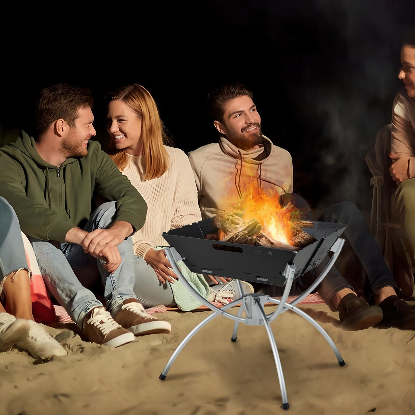 3-in-1 Camping Campfire Grill with Stainless Steel Grills Carrying Bag & Gloves-Black