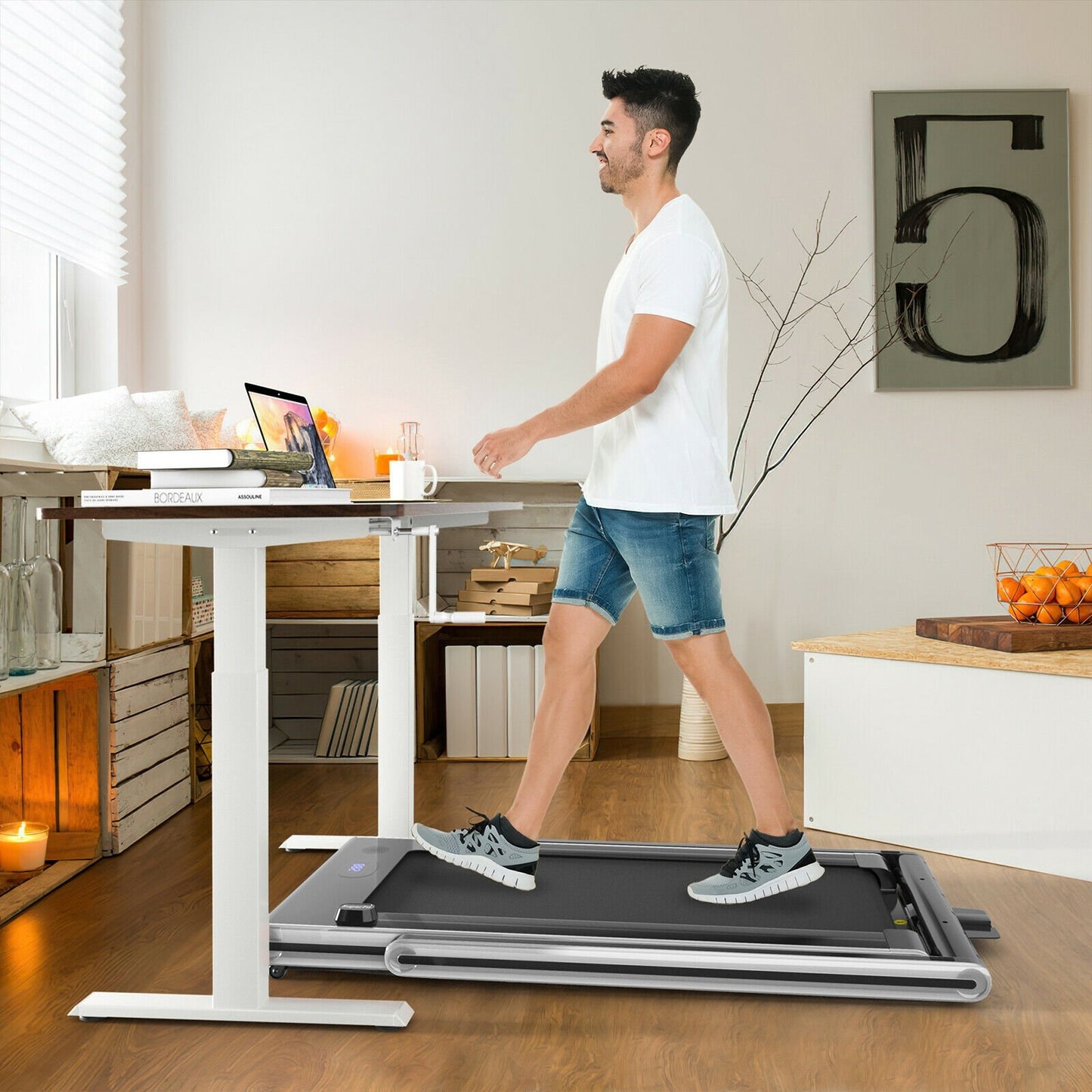 2-in-1 Folding Treadmill 2.25HP Jogging Machine with Dual LED Display-Black