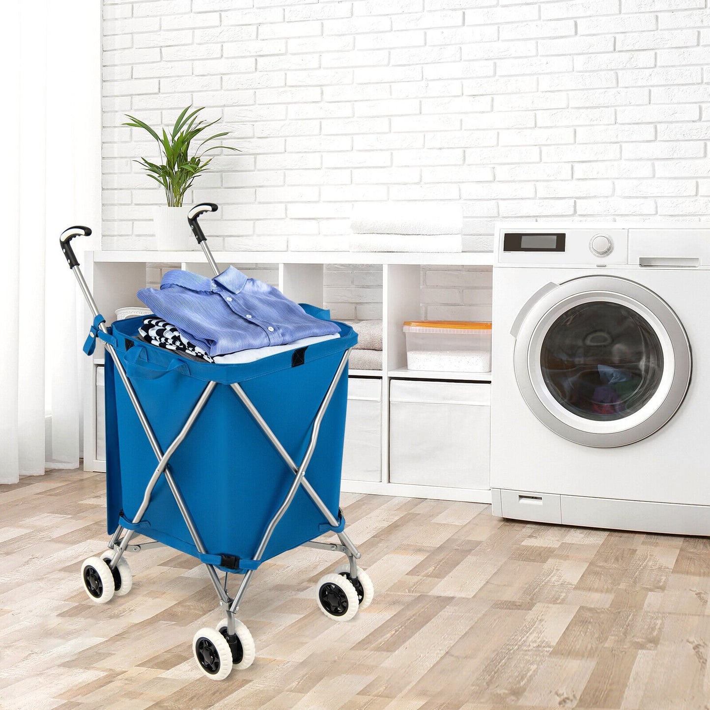 Folding Shopping Utility Cart with Water-Resistant Removable Canvas Bag-Black
