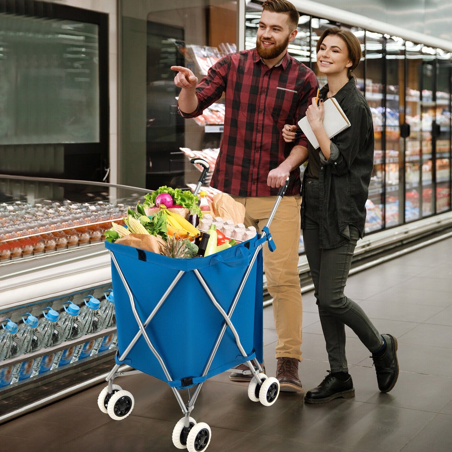 Folding Shopping Utility Cart with Water-Resistant Removable Canvas Bag-Black