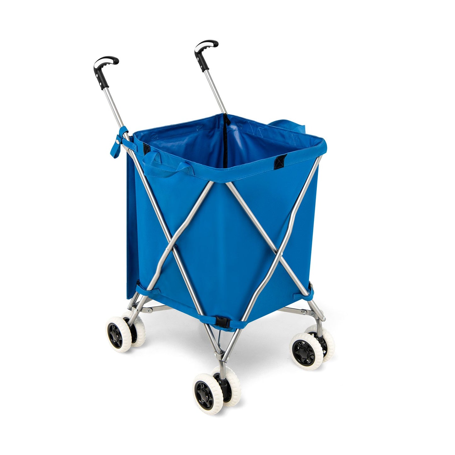 Folding Shopping Utility Cart with Water-Resistant Removable Canvas Bag-Black
