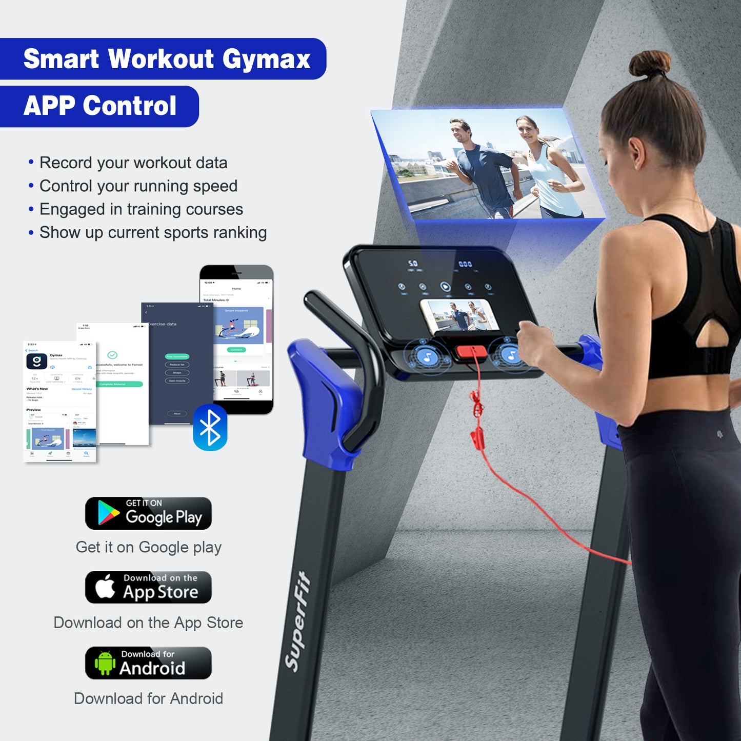 2.25 HP Electric Motorized Folding Running Treadmill Machine with LED Display and APP Control-Navy