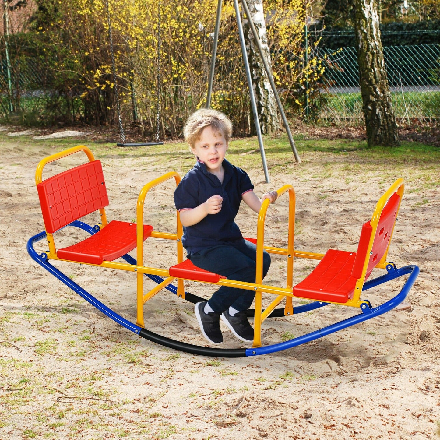 Outdoor Kids Seesaw Swivel Teeter for 3 to 8 Years Old-Blue