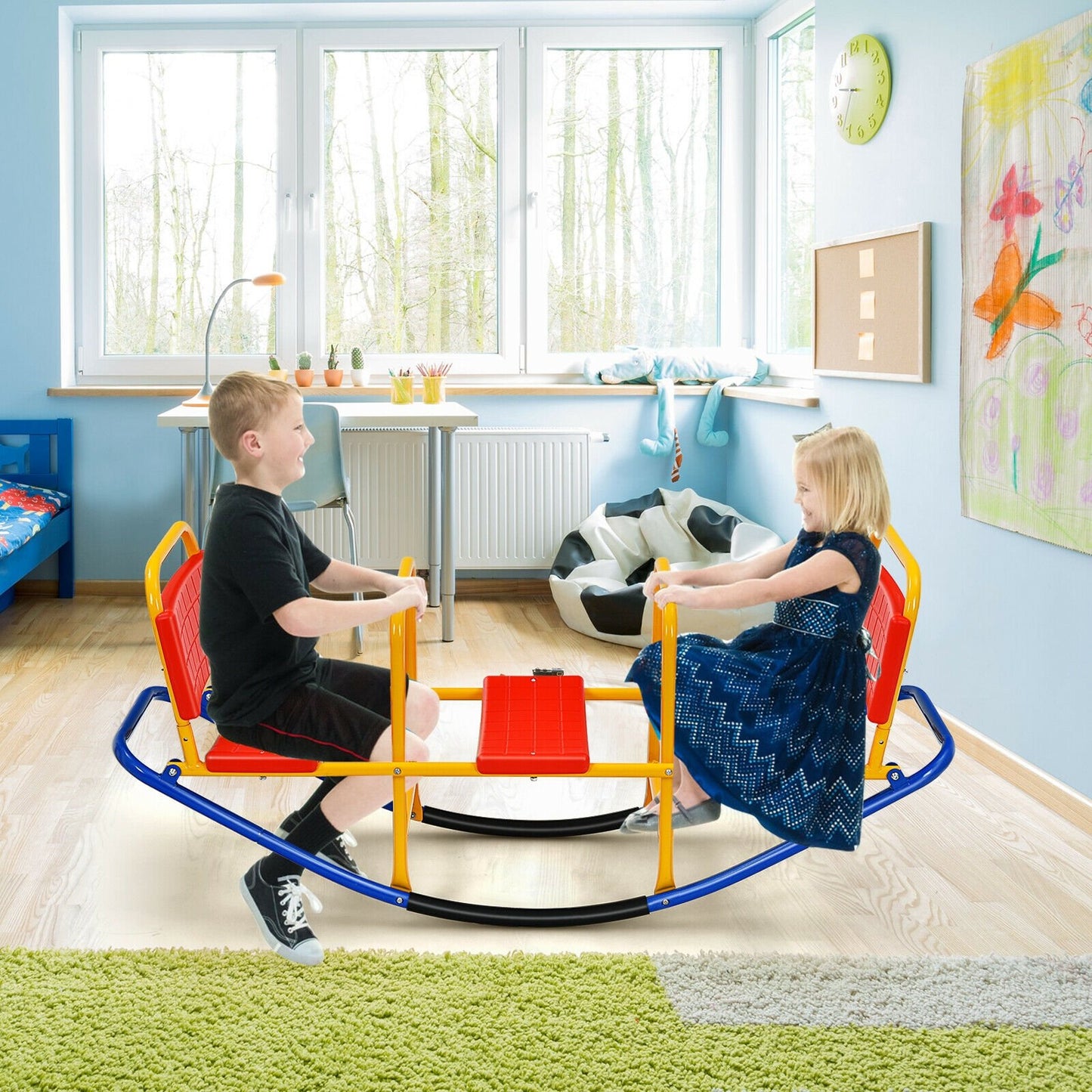 Outdoor Kids Seesaw Swivel Teeter for 3 to 8 Years Old-Blue