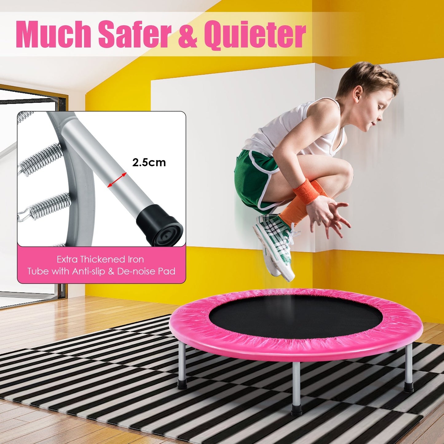 38 Inch Mini Folding Trampoline Portable Leisure Fitness Backboard-Blue