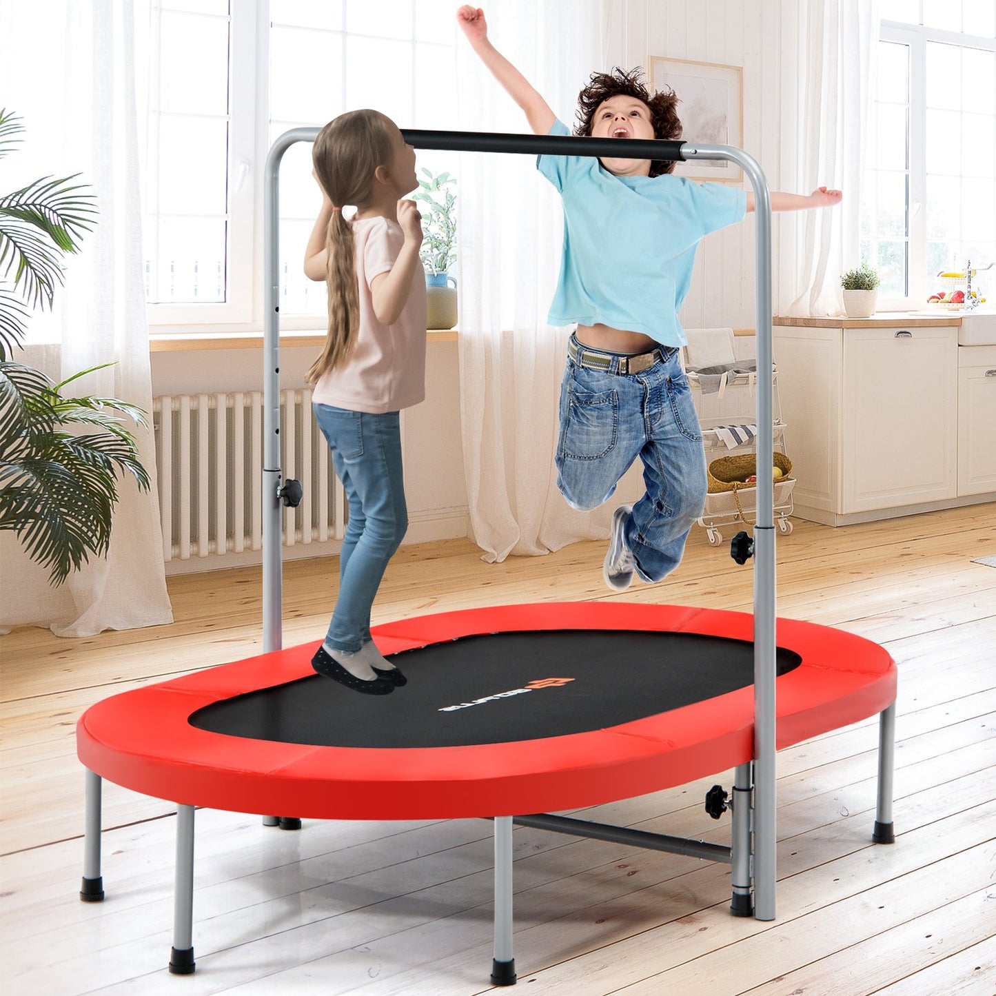 2-Person Foldable Mini Kids Fitness Rebounder Trampoline-Blue
