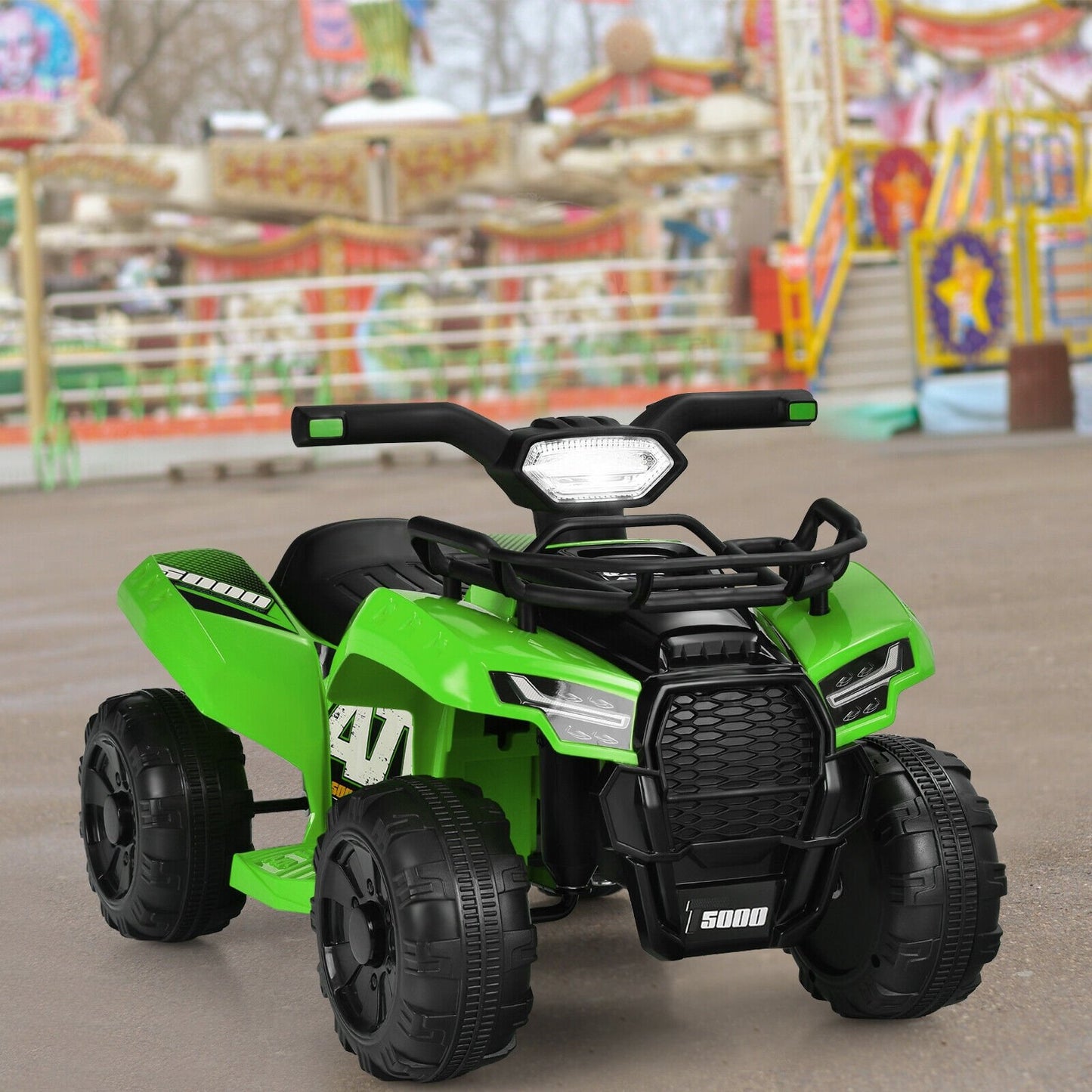 6V Kids ATV Quad Electric Ride On Car with LED Light and MP3-Solid Black