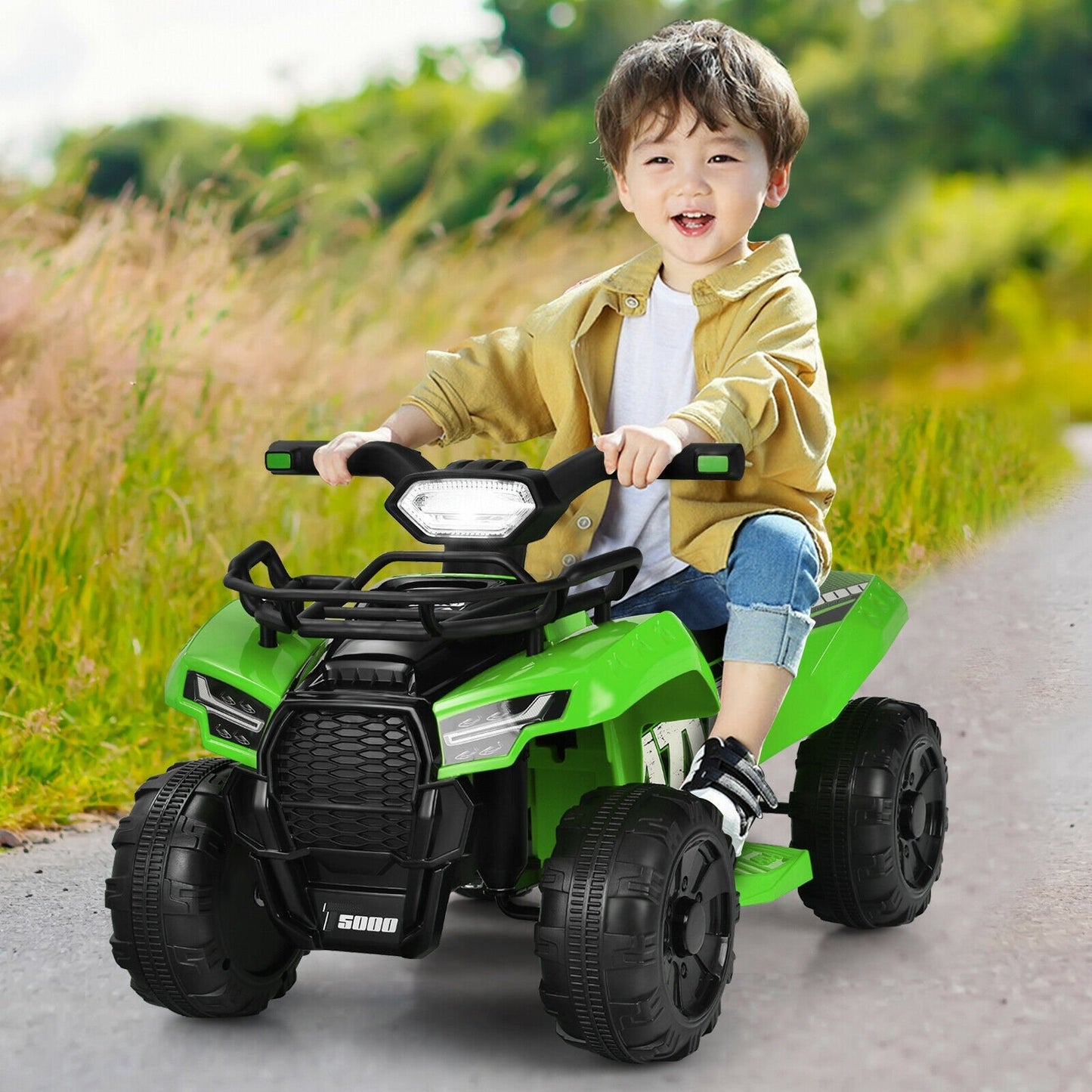 6V Kids ATV Quad Electric Ride On Car with LED Light and MP3-Solid Black