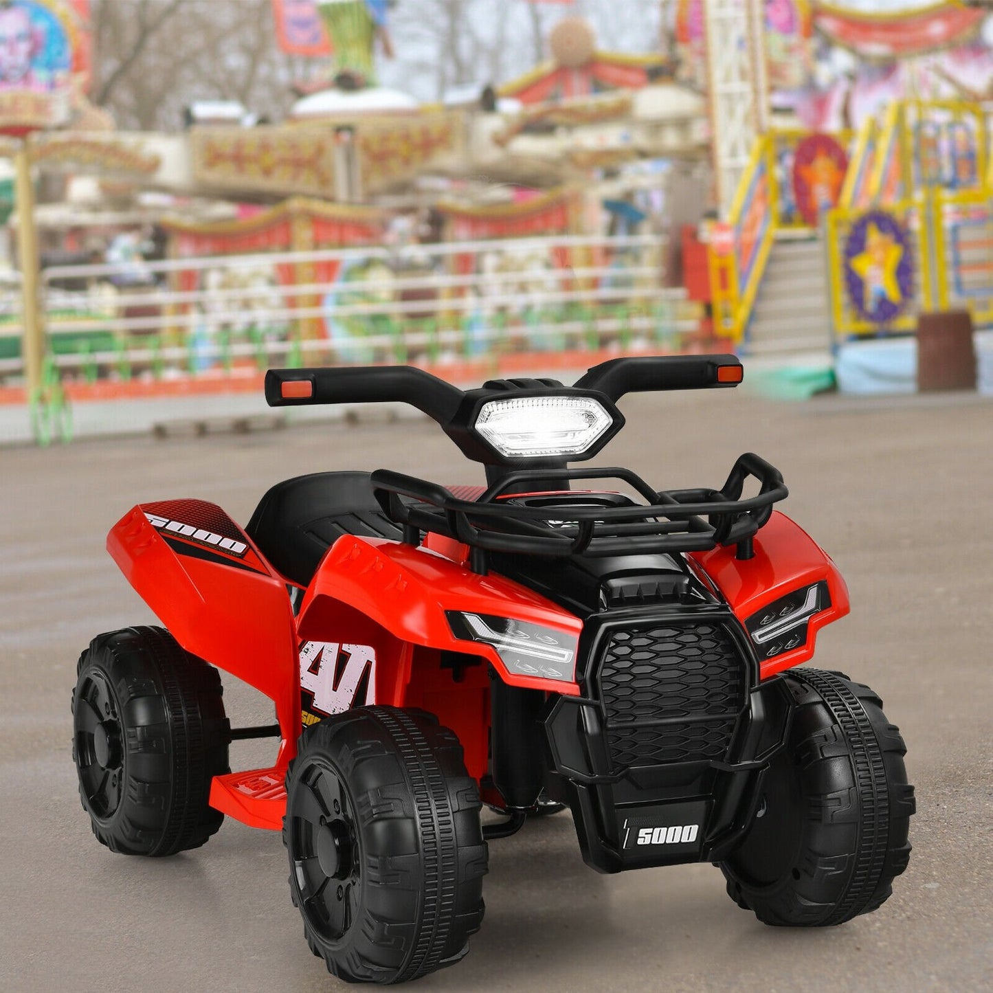 6V Kids ATV Quad Electric Ride On Car with LED Light and MP3-Solid Black