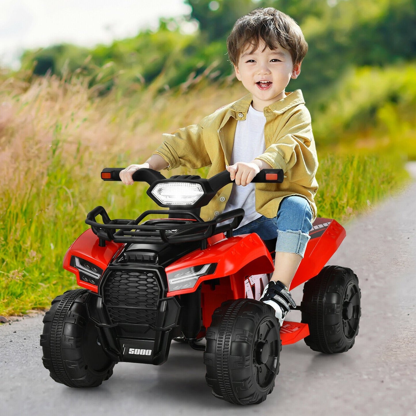 6V Kids ATV Quad Electric Ride On Car with LED Light and MP3-Solid Black