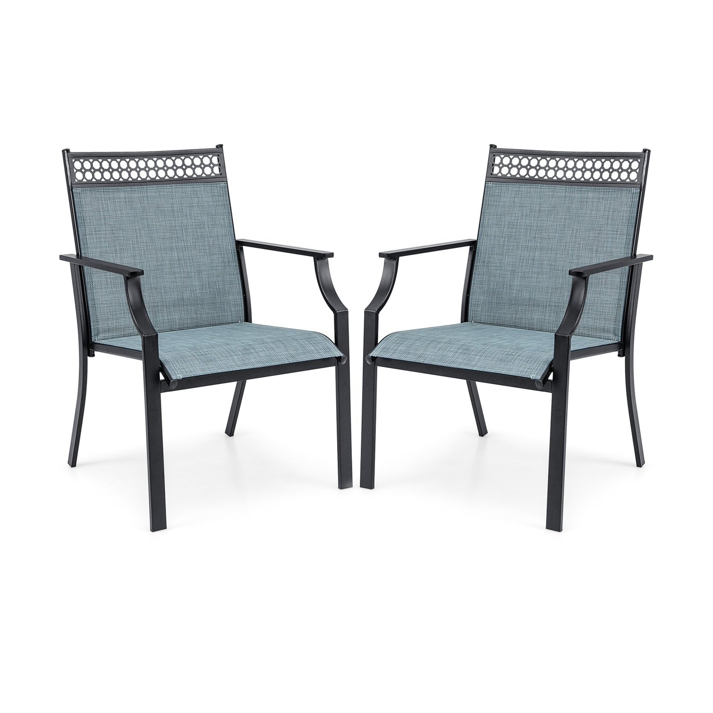 Patio Chairs Set of 2 with All Weather Breathable Fabric-Blue