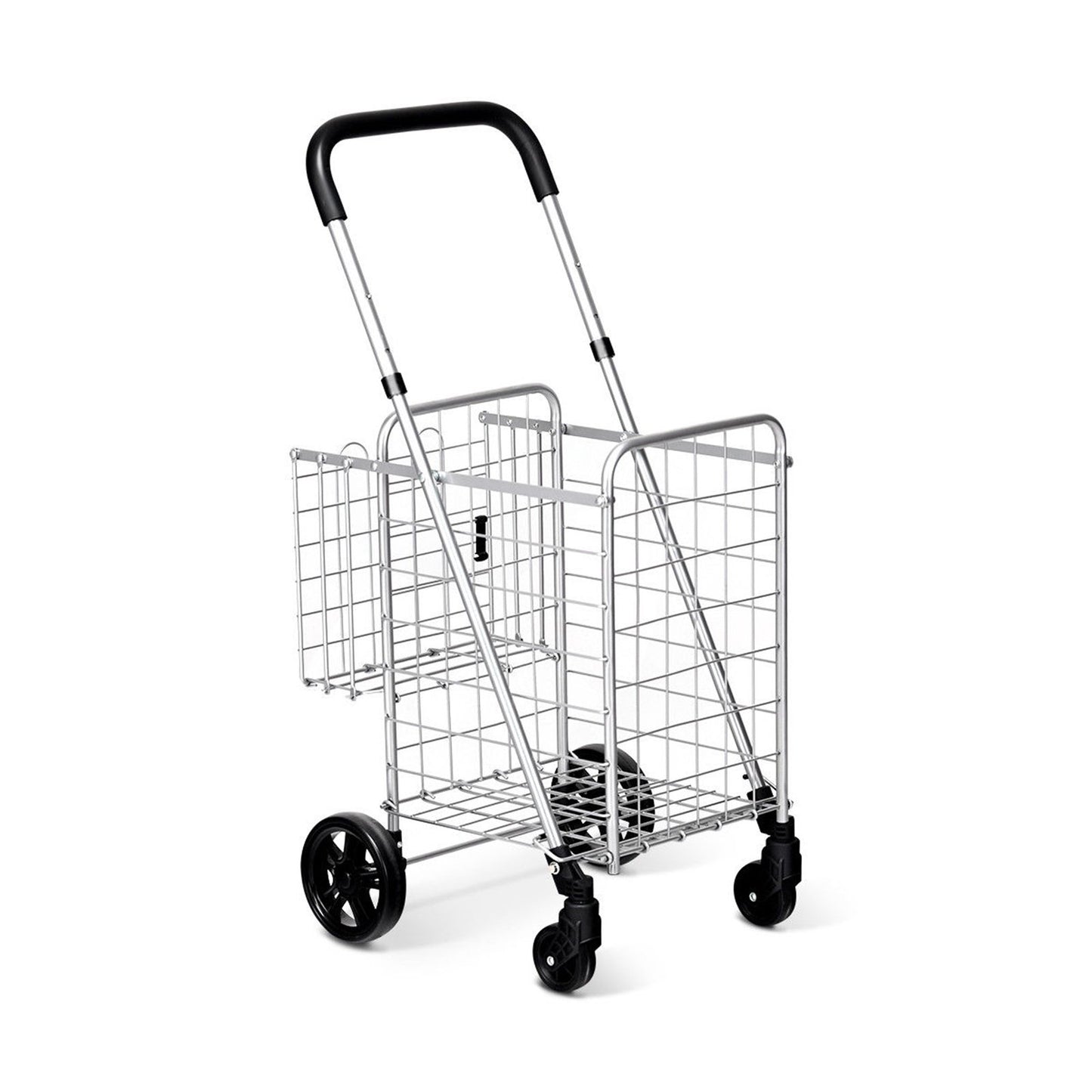 Folding Shopping Cart Basket Rolling Trolley with Adjustable Handle-Black