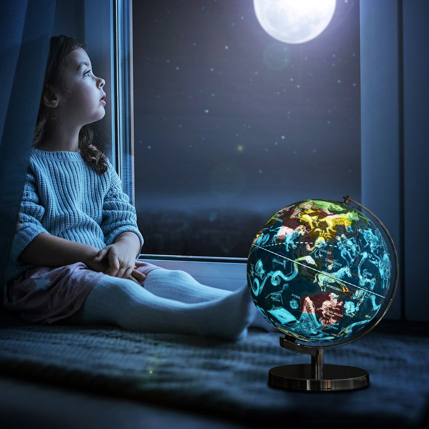 3-in-1 Illuminated World Globe with Stand and 88 Constellations