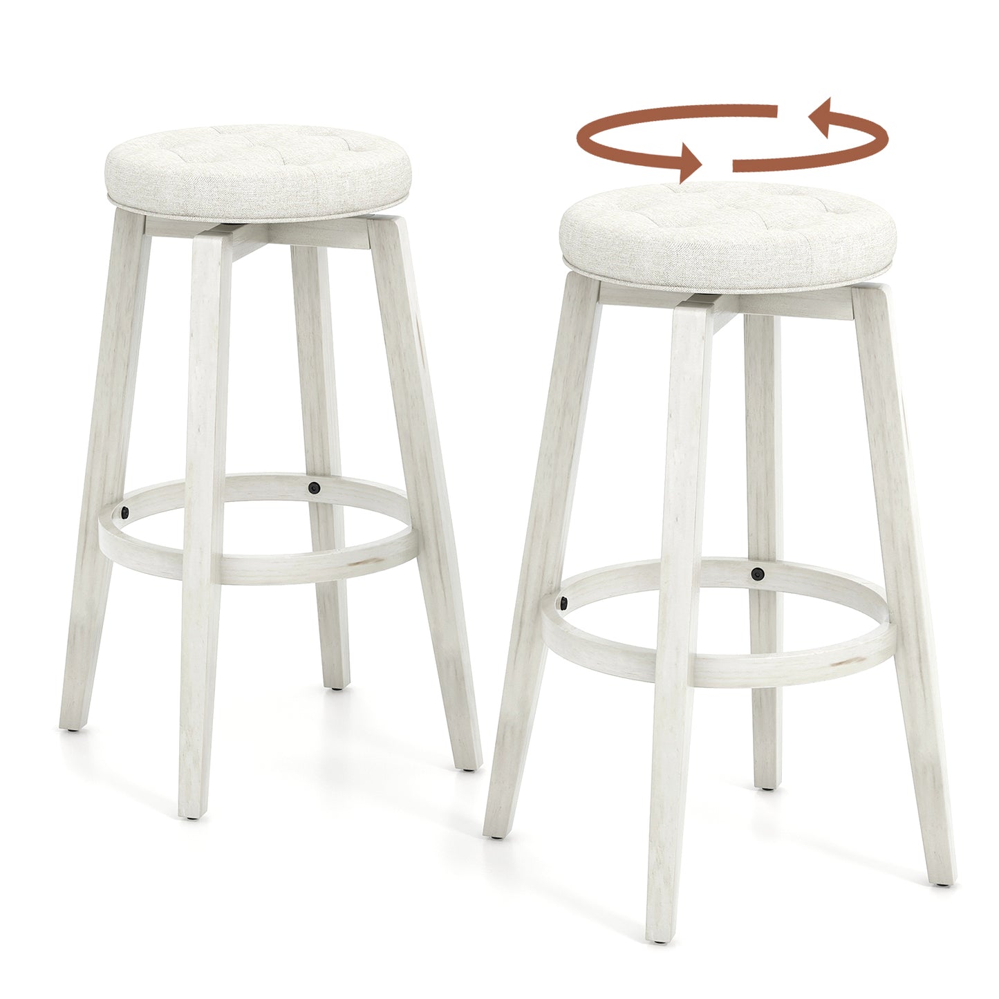 Swivel Upholstered Rubberwood Frame Bar Stool Set of 2 with Footrest-29 inches