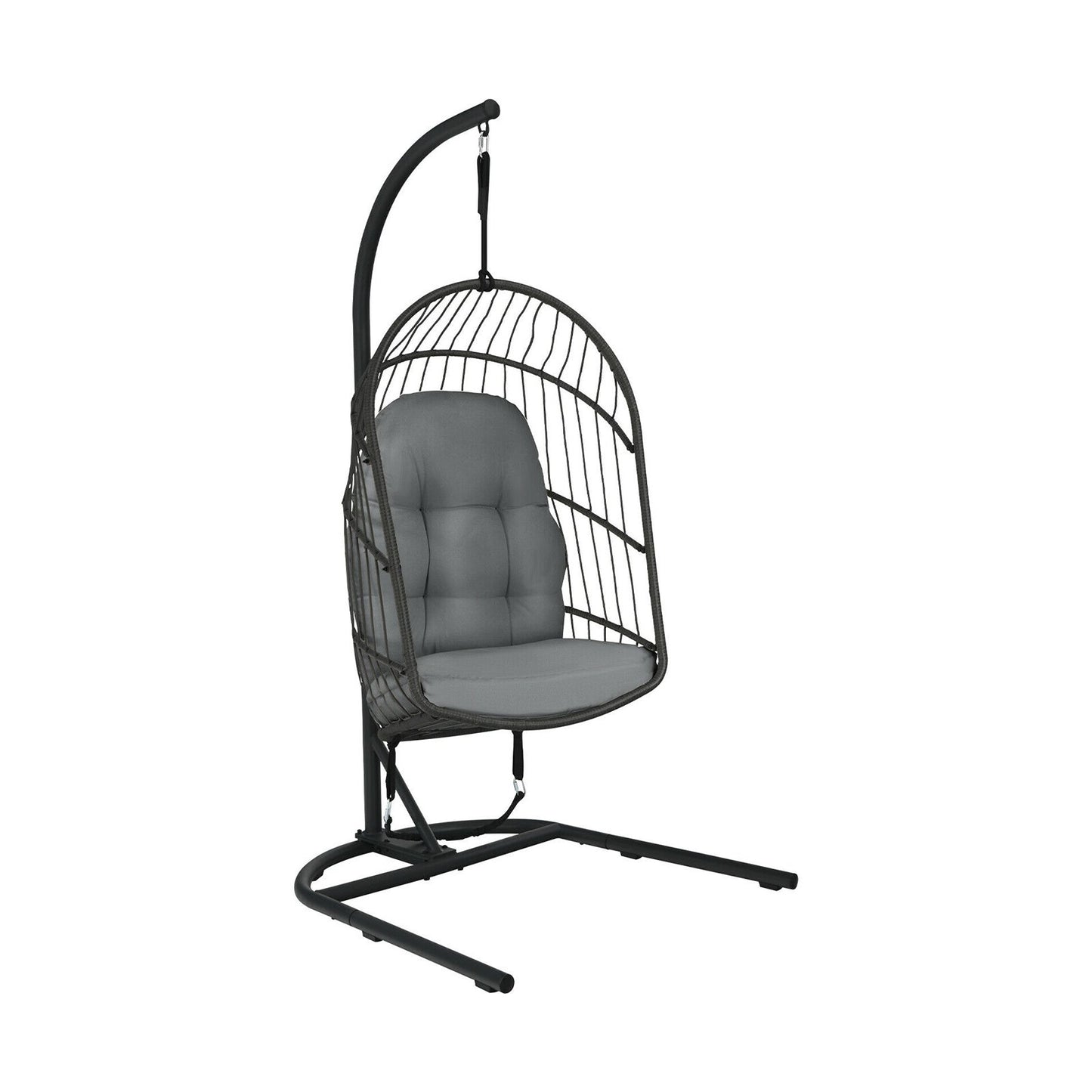 Hanging Wicker Egg Chair with Stand -Beige