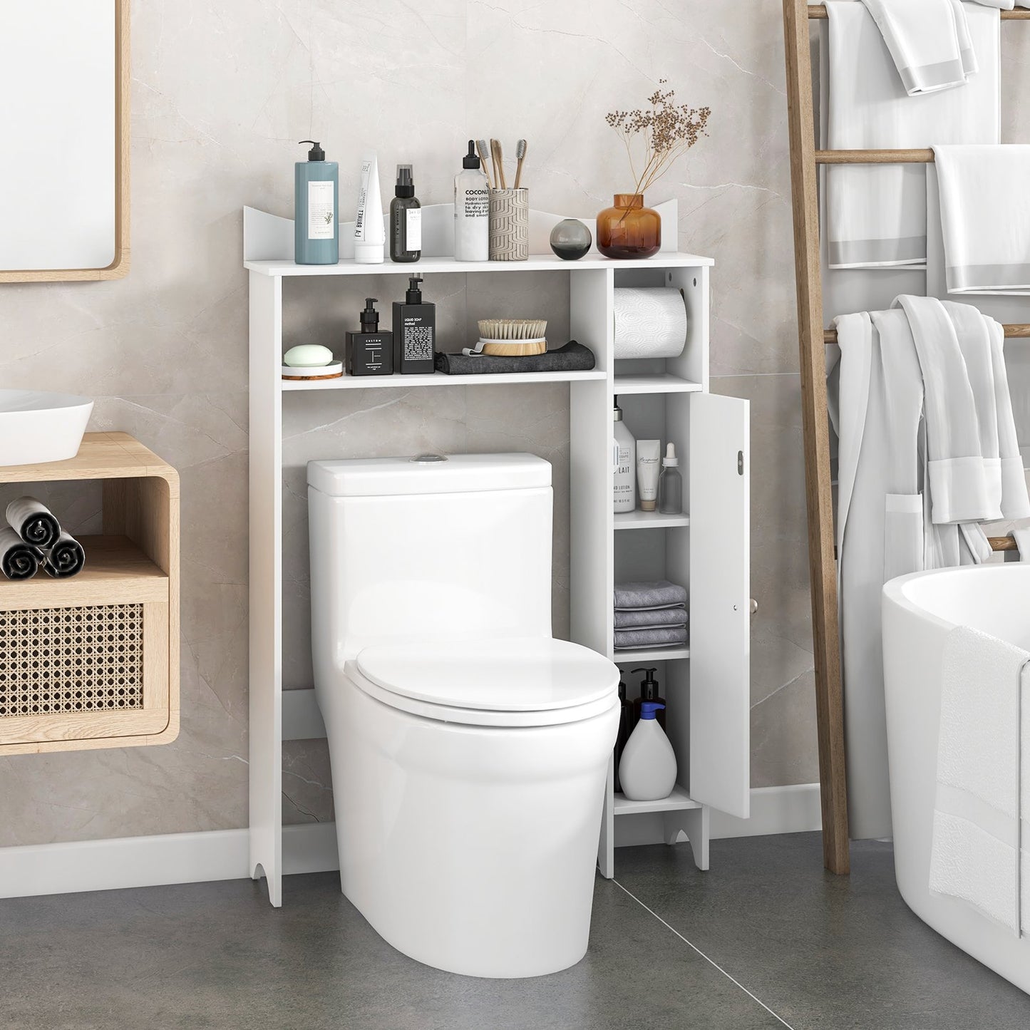 Over the Toilet Storage Cabinet with Toilet Paper Holder-Gray