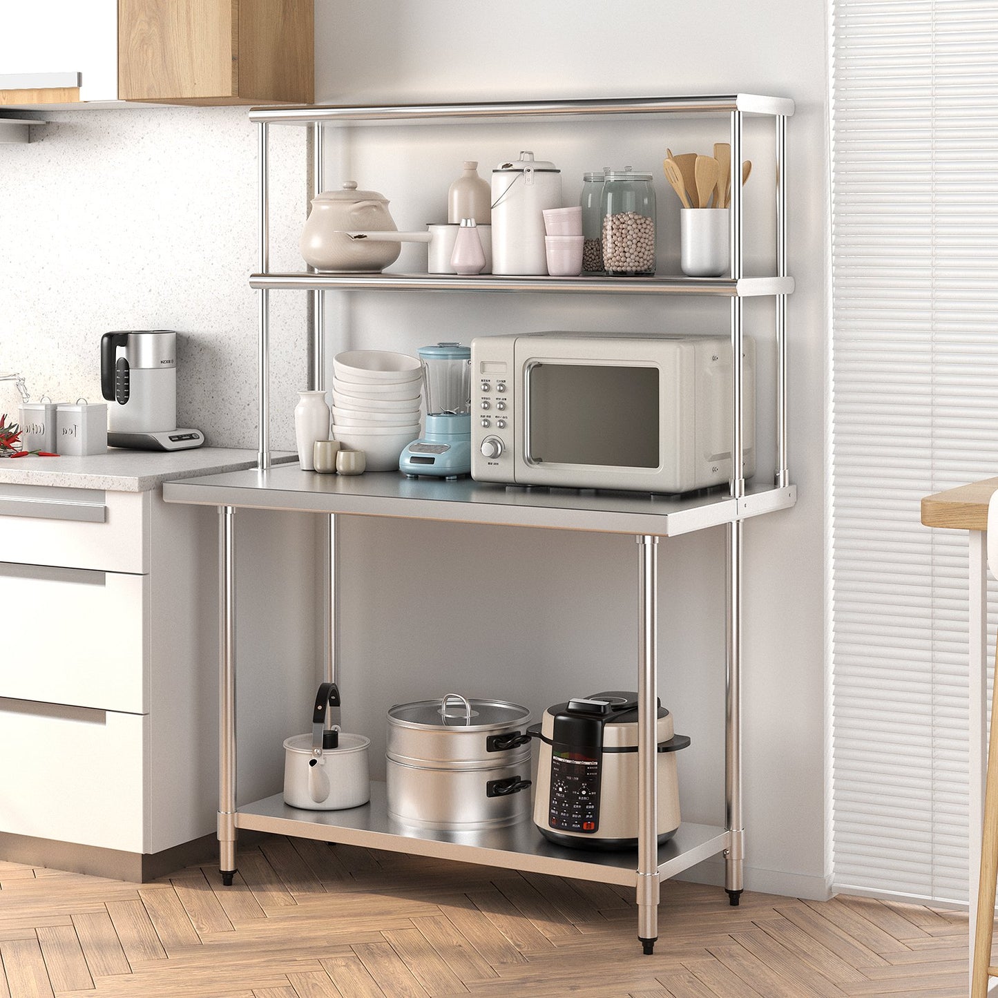 Stainless Steel Overshelf with Adjustable Lower Shelf for Home Kitchen