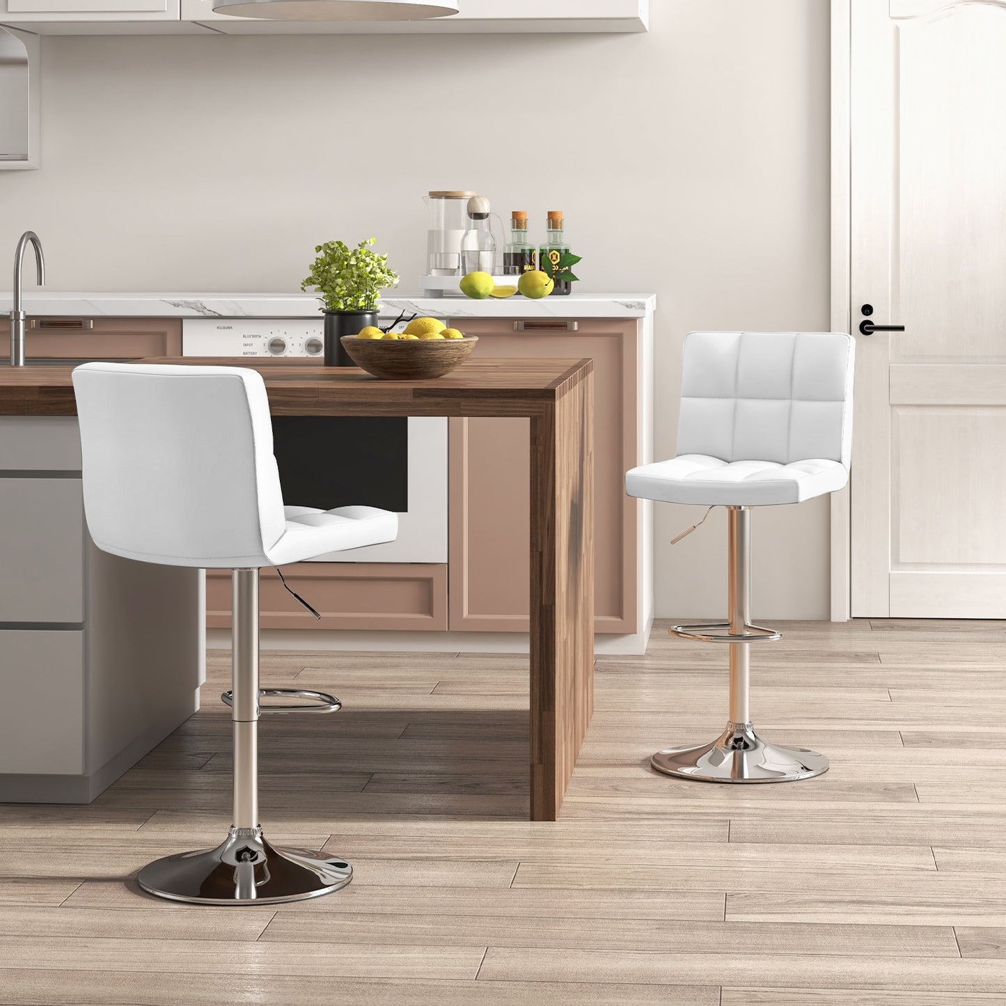Adjustable Swivel Bar Stool with PU Leather-Black