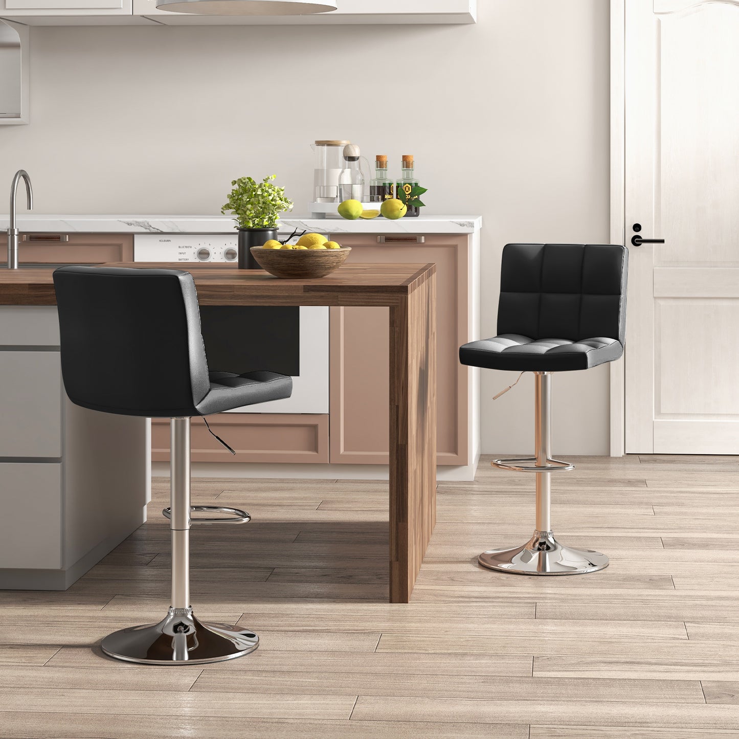 Adjustable Swivel Bar Stool with PU Leather-Black