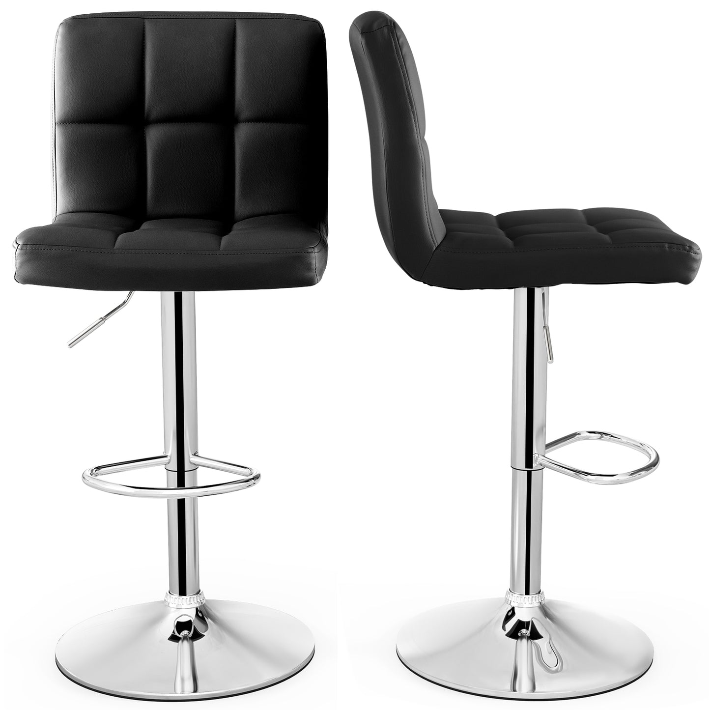 Adjustable Swivel Bar Stool with PU Leather-Black