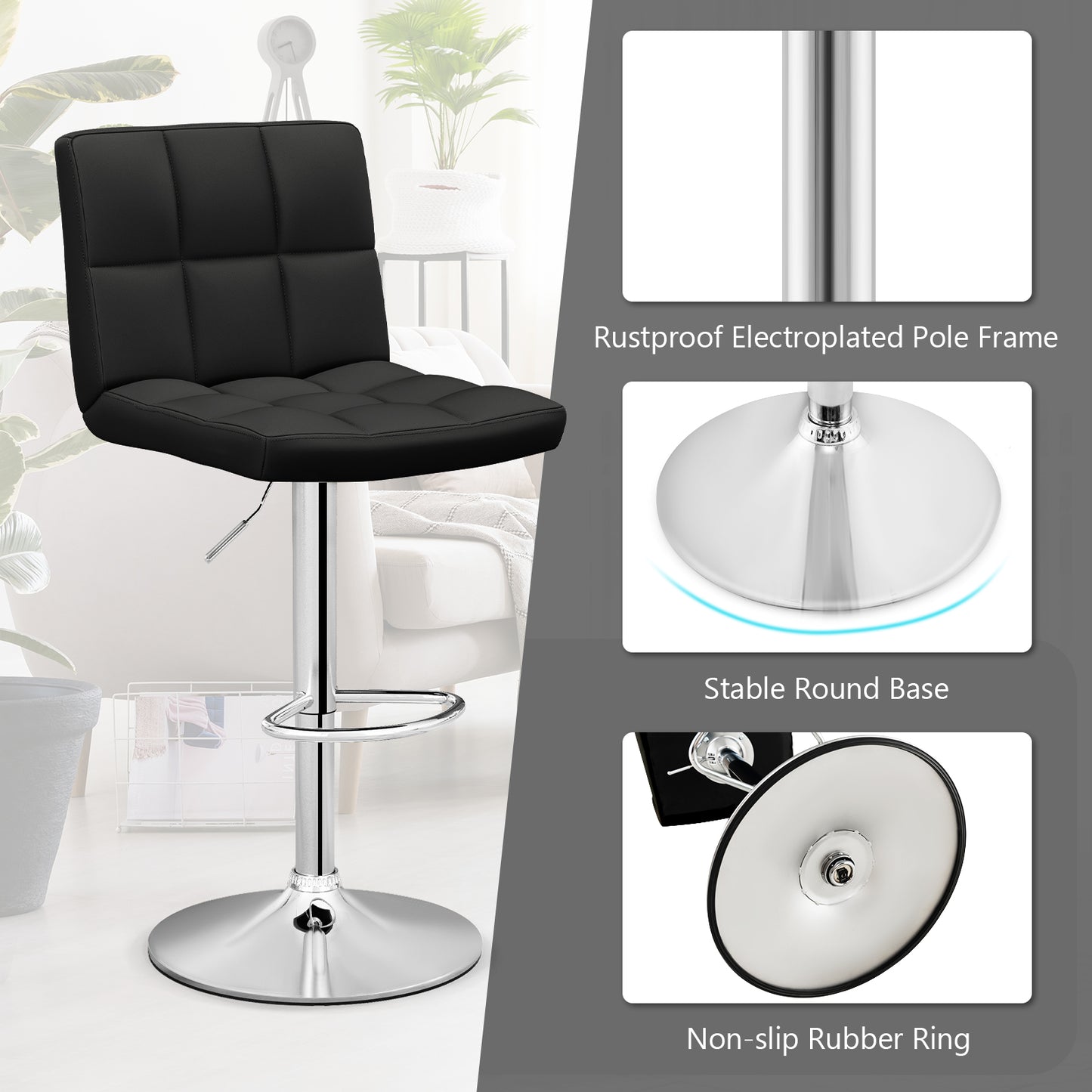 Adjustable Swivel Bar Stool with PU Leather-Black