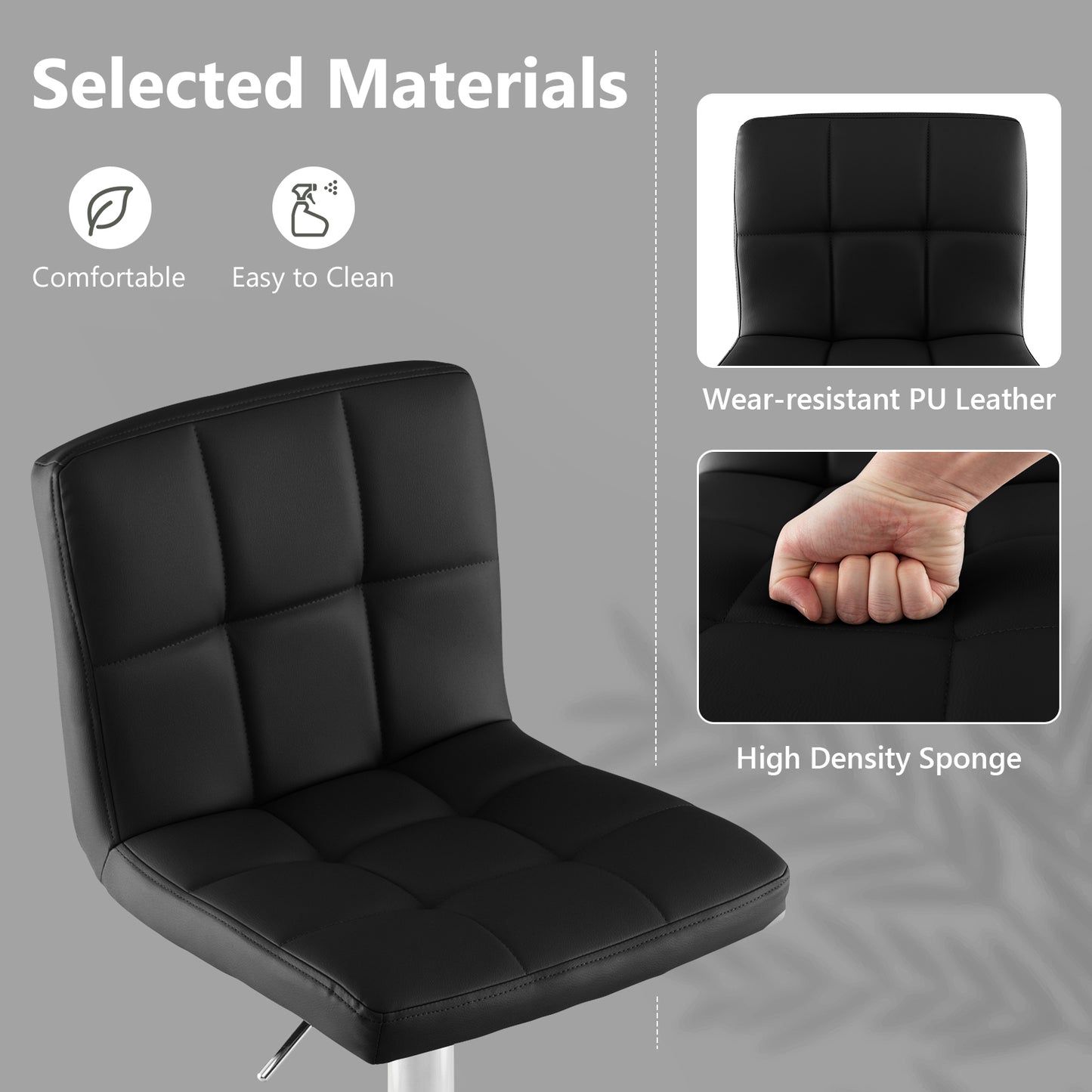 Adjustable Swivel Bar Stool with PU Leather-Black