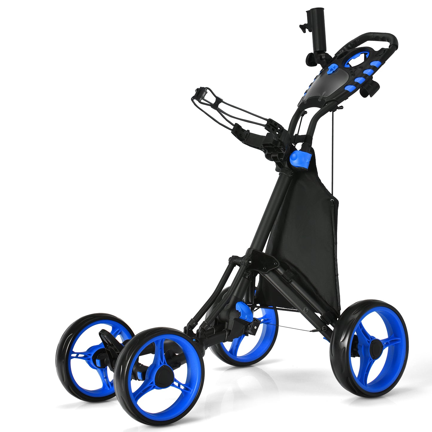 Lightweight Foldable Collapsible 4 Wheels Golf Push Cart-Blue