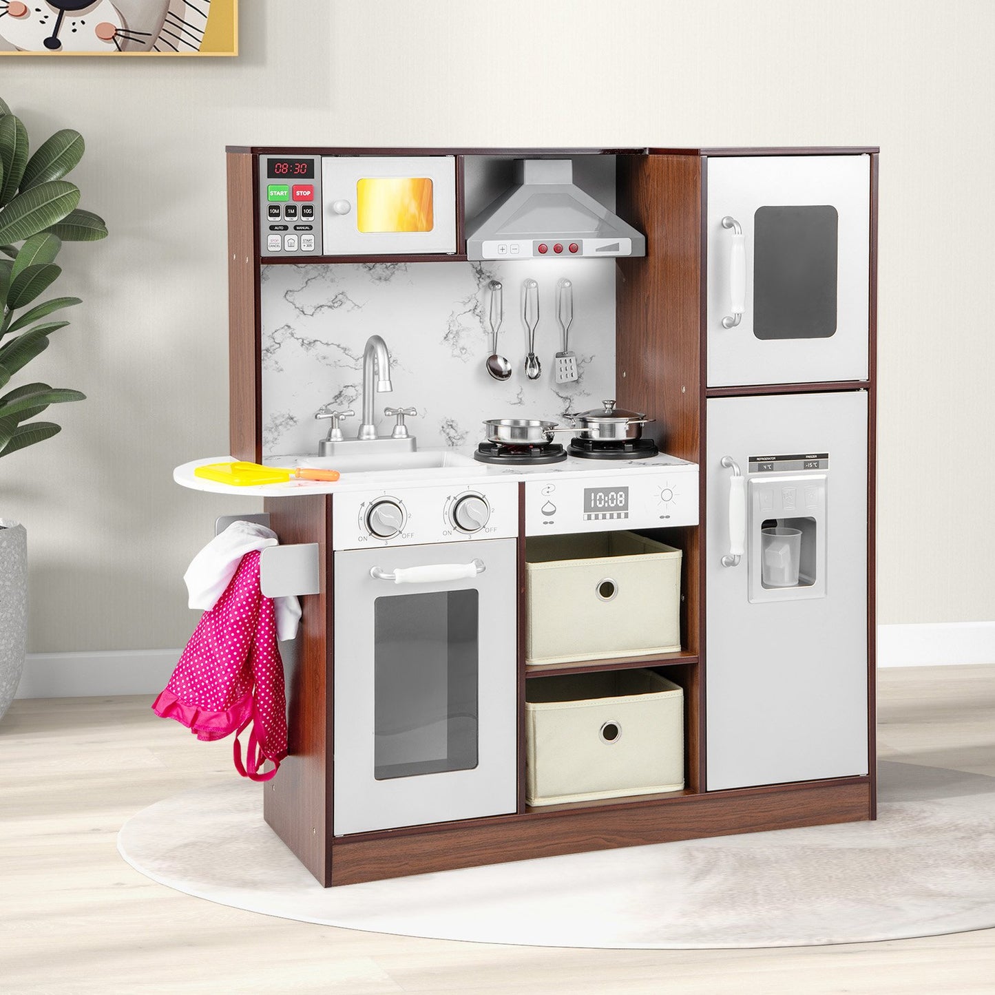 Kids Modern Toy Kitchen Playset with Attractive Lights and Sounds-Coffee