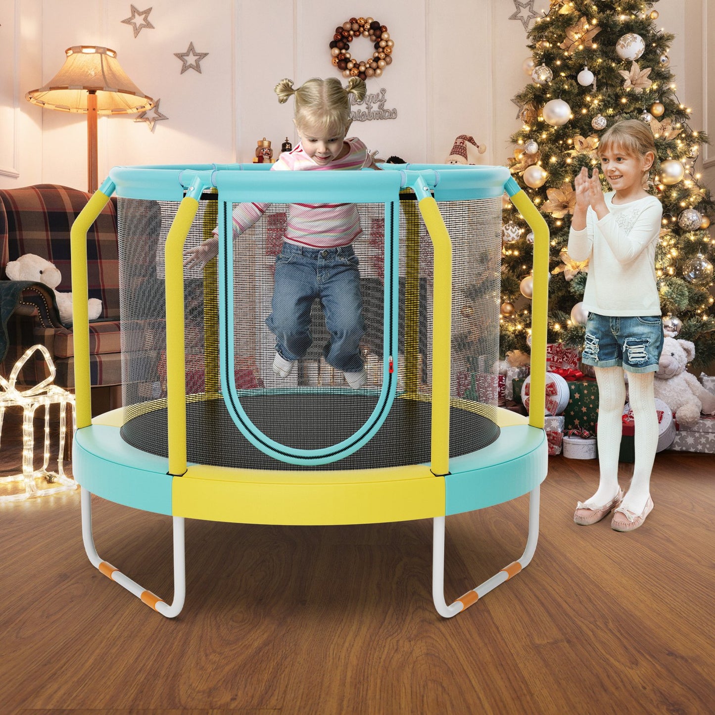 Mini Trampoline with Enclosure and Heavy-duty Metal Frame-Orange