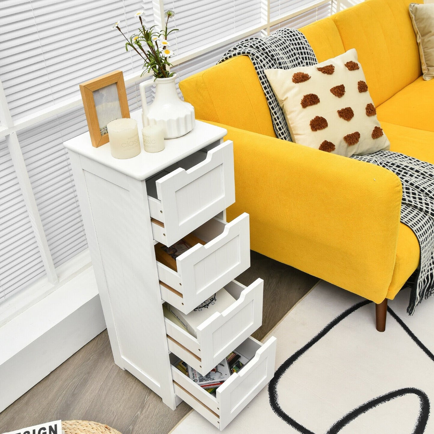 Free-Standing Side Storage Organizer with 4 Drawers-Black
