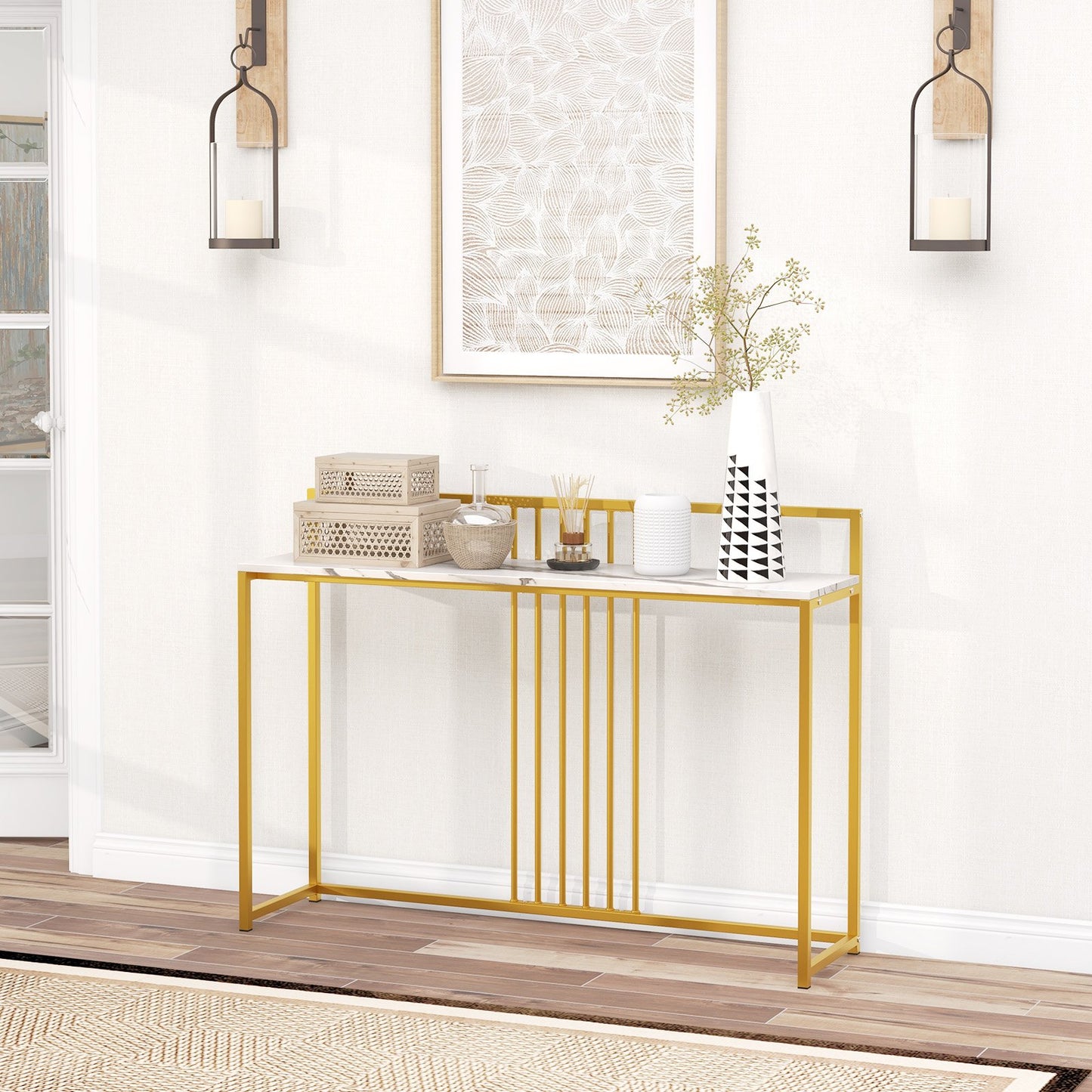 47 Inches Modern Console Table with Steel Frame and Storage Shelf-Black