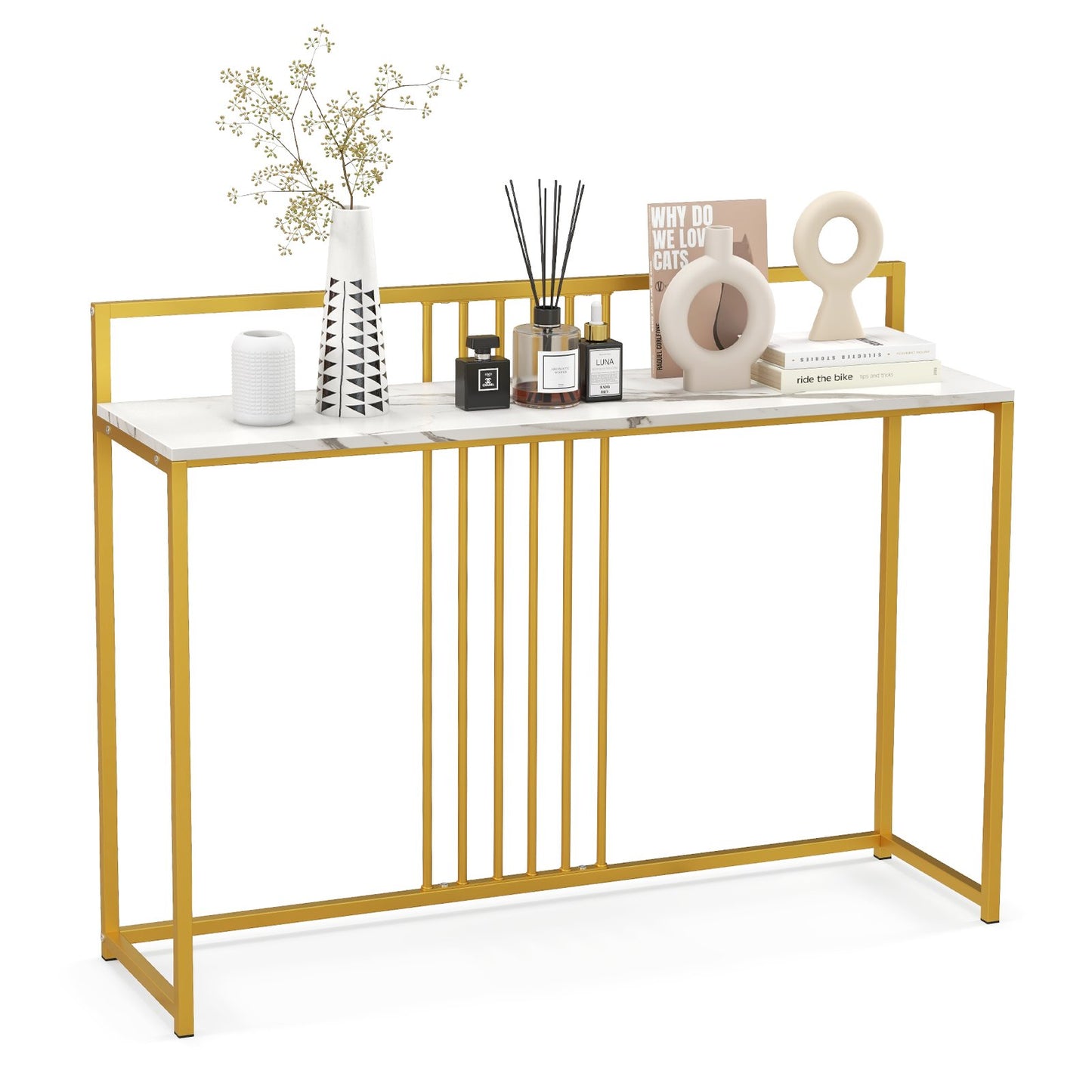 47 Inches Modern Console Table with Steel Frame and Storage Shelf-Black