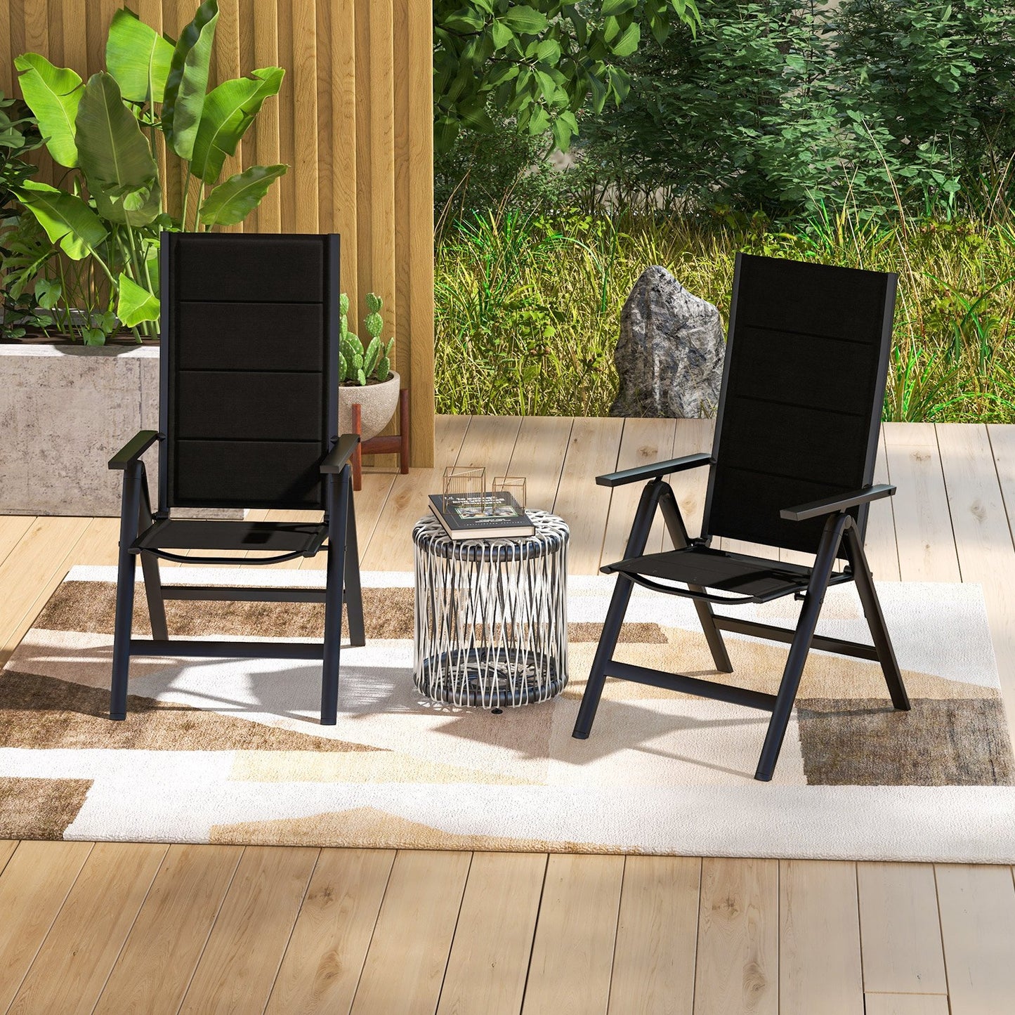 Outdoor Dining Chair with Soft Padded Seat and 7-Position Adjustable Backrest-Black
