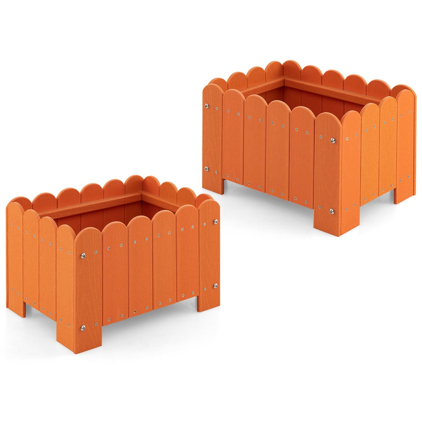 2 Pack Rectangular Planter Box with Drainage Gaps for Front Porch Garden Balcony-Gray