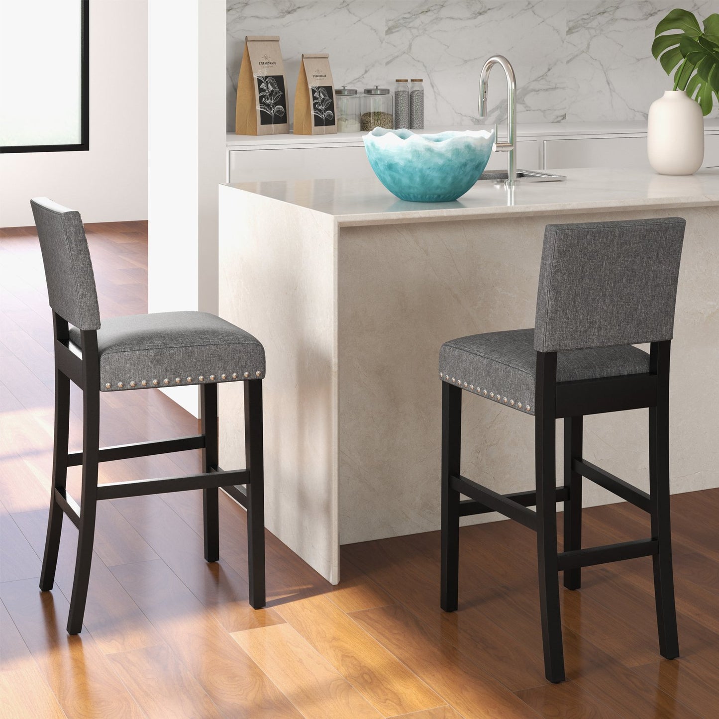 38.5/43.5 Inch Set of 2 Counter Height Chairs with Solid Rubber Wood Frame-S