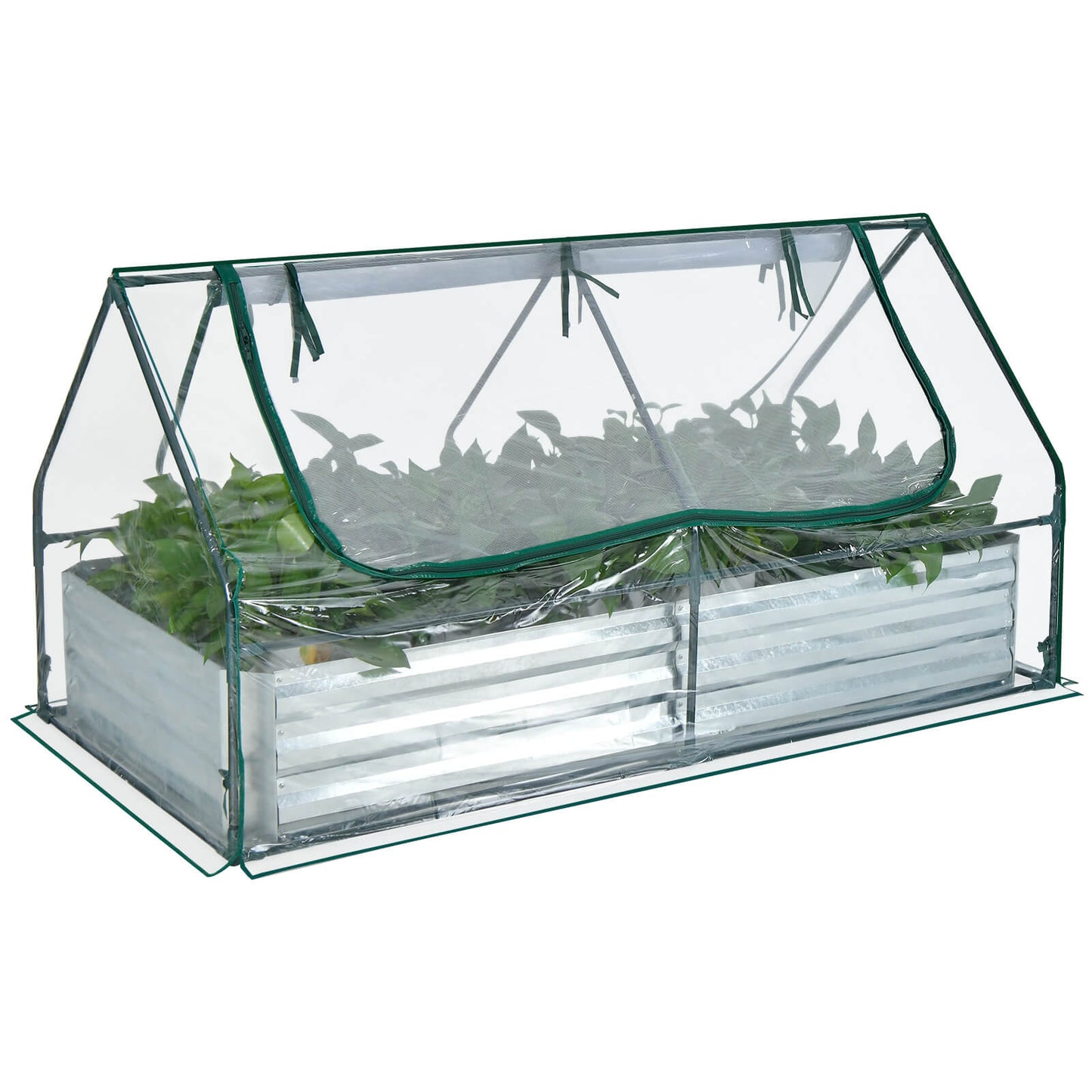 6 x 3 x 3 Feet Galvanized Raised Garden Bed with Greenhouse-Green