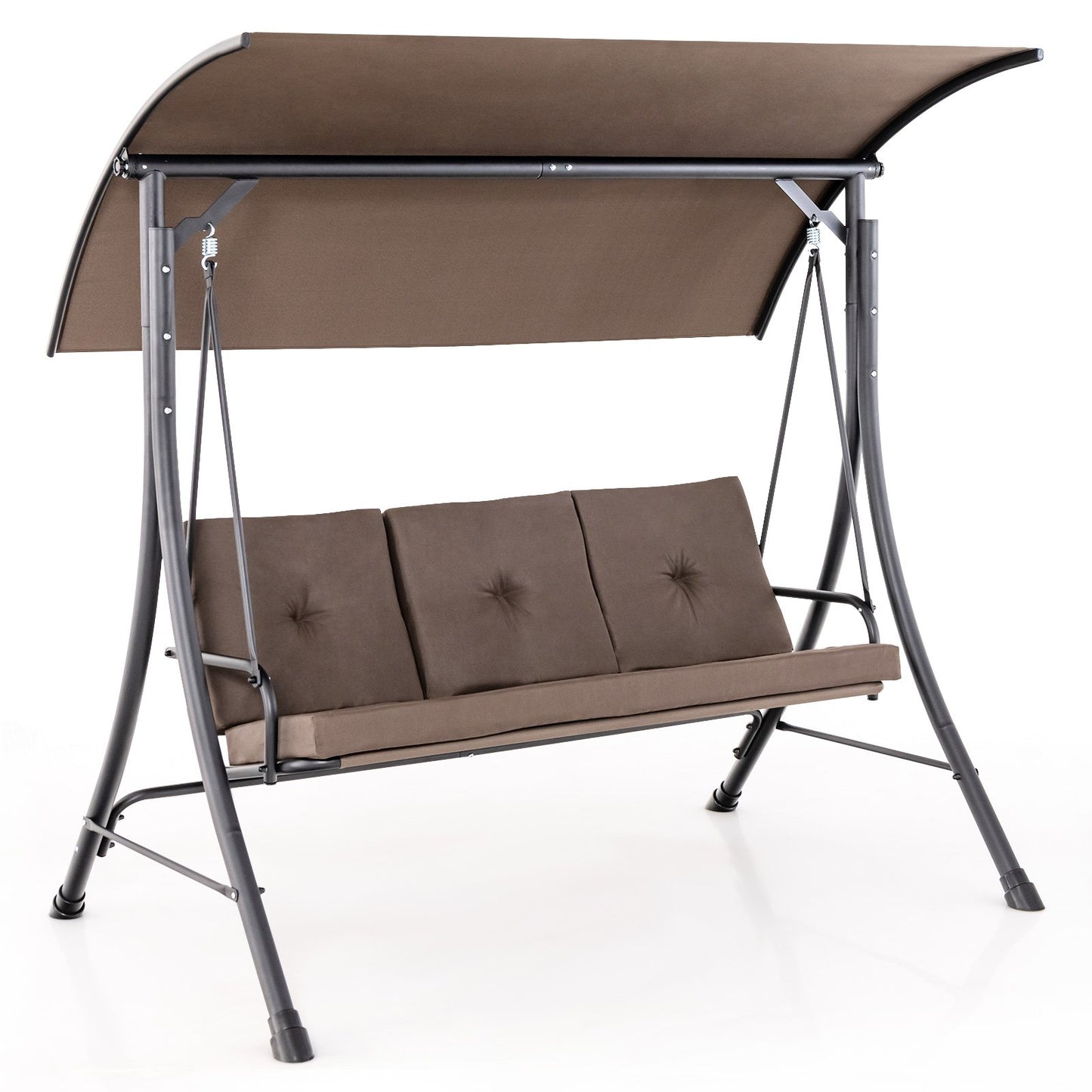 3-Seat Outdoor Porch Swing with Adjustable Canopy and Padded Cushions-Beige
