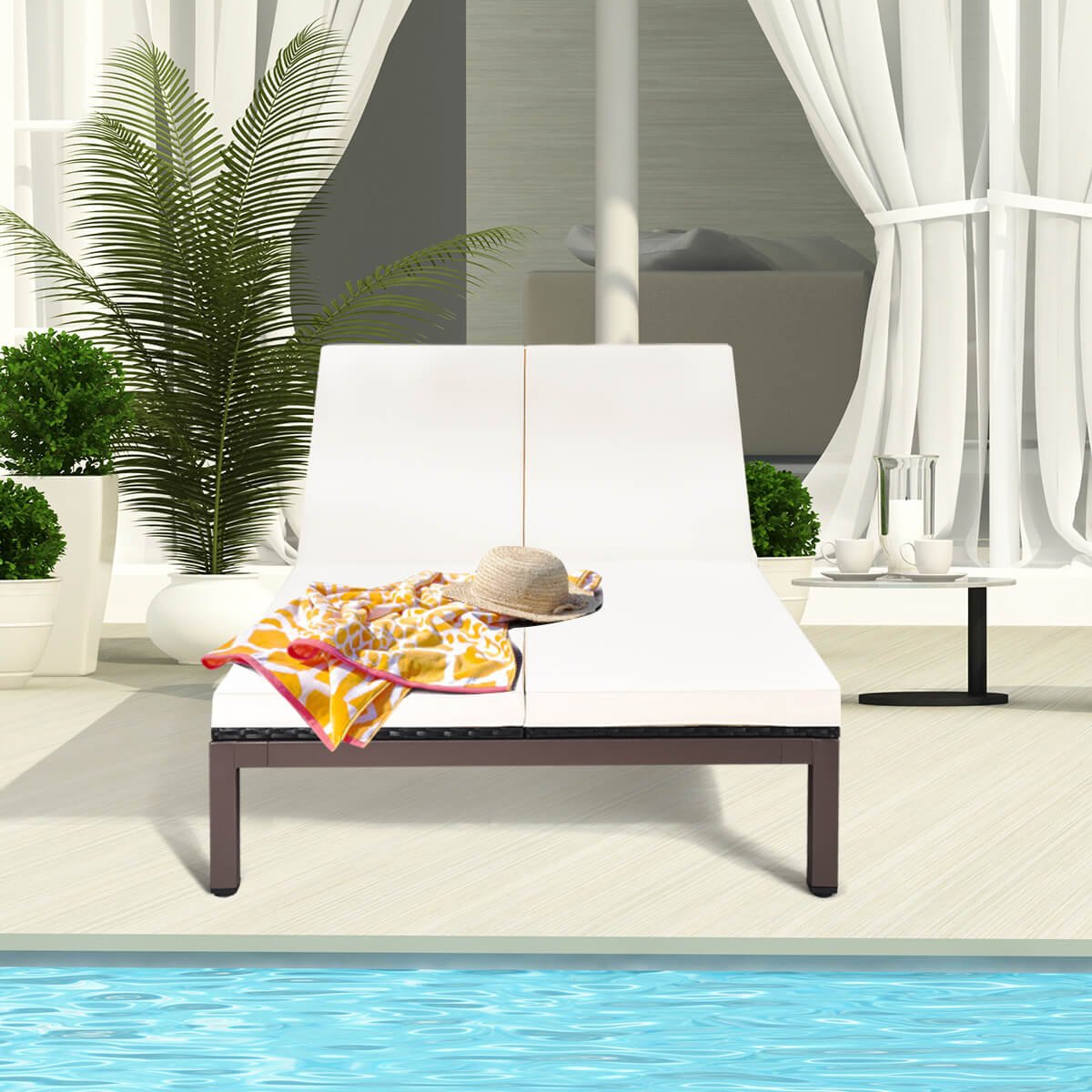 2-Person Patio Rattan Lounge Chair with Adjustable Backrest-Red