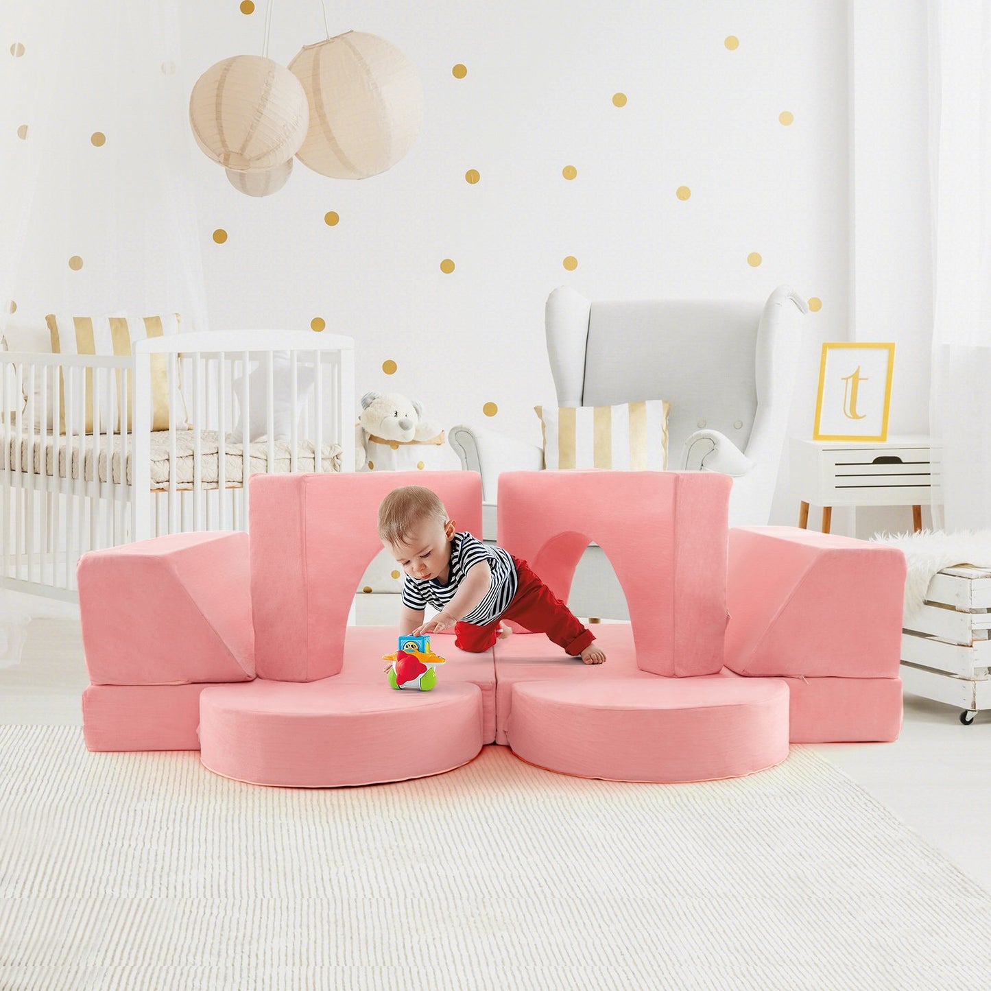 8 Pieces Kids Modular Play Sofa with Detachable Cover for Playroom and Bedroom-Gray
