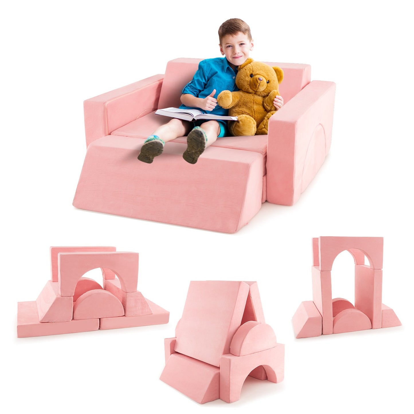 8 Pieces Kids Modular Play Sofa with Detachable Cover for Playroom and Bedroom-Gray