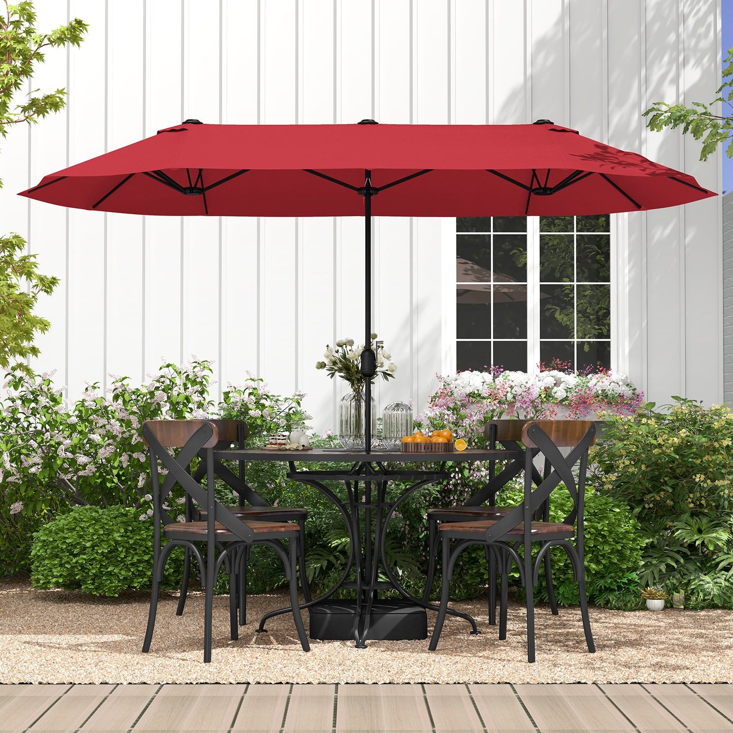 13 Feet Double-Sided Patio Twin Table Umbrella with Crank Handle-Beige